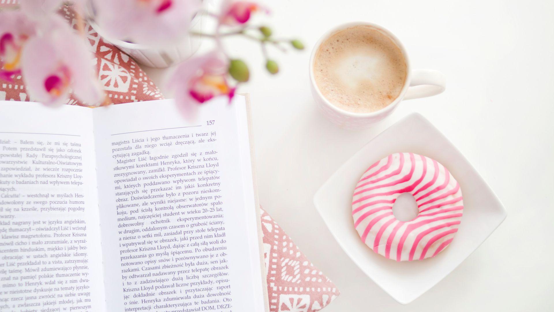 1920x1080 Coffee Book And Donut Wallpaper File HD