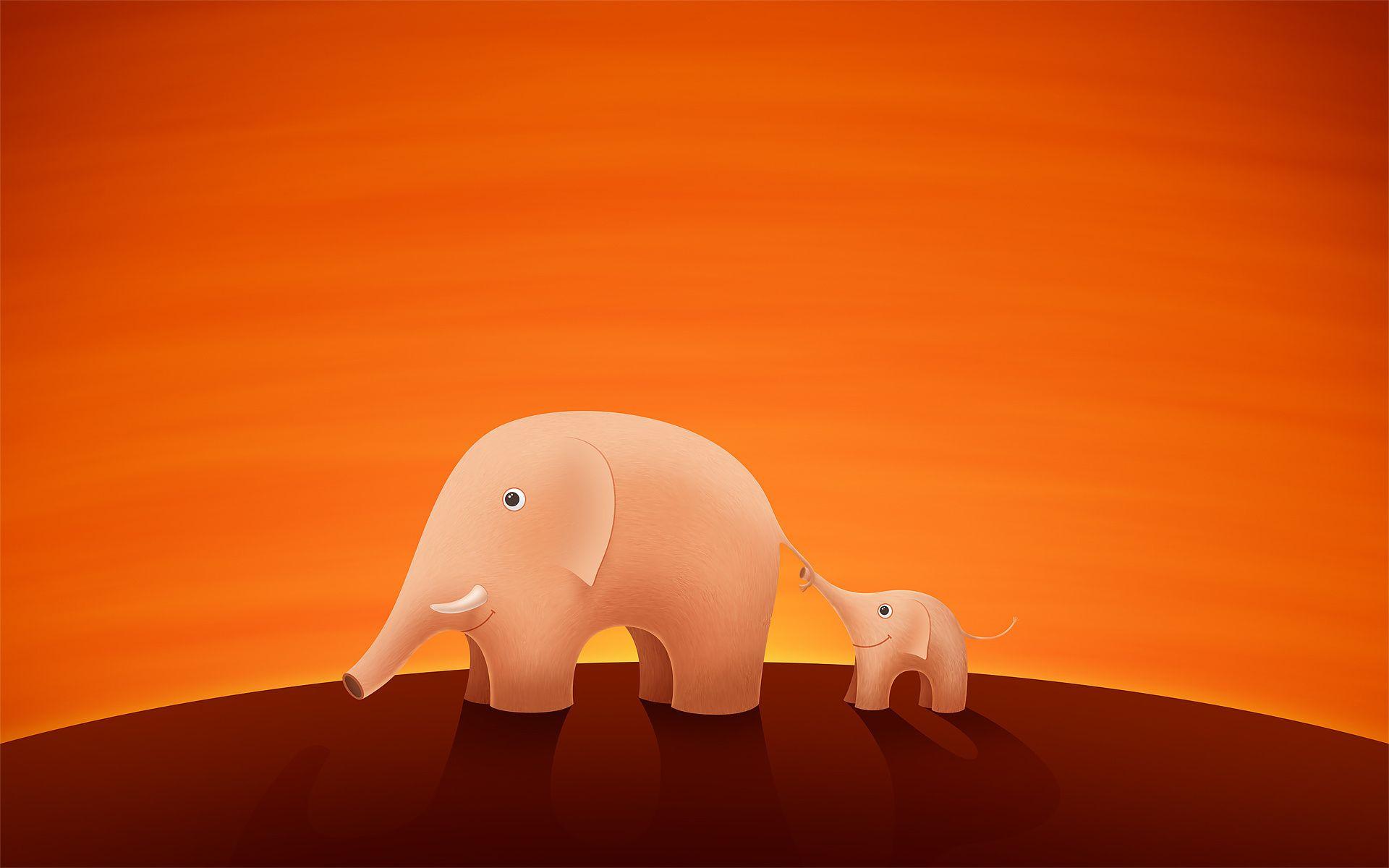 1920x1200 Wallpaper funny, elephant, family, sunset, cartoon desktop