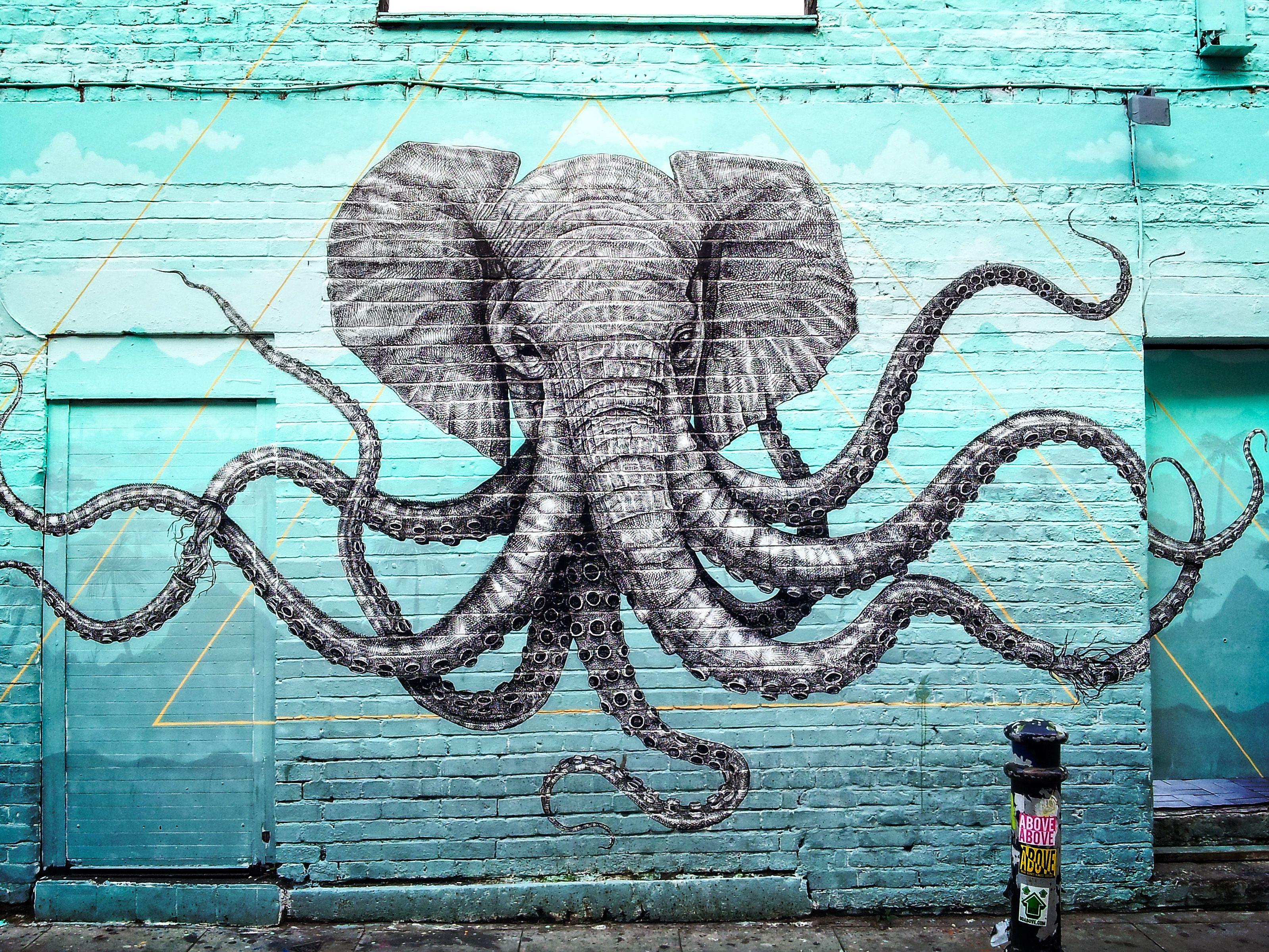 3198x2399 Download wallpaper 3198x2399 graffiti, elephant, octopus