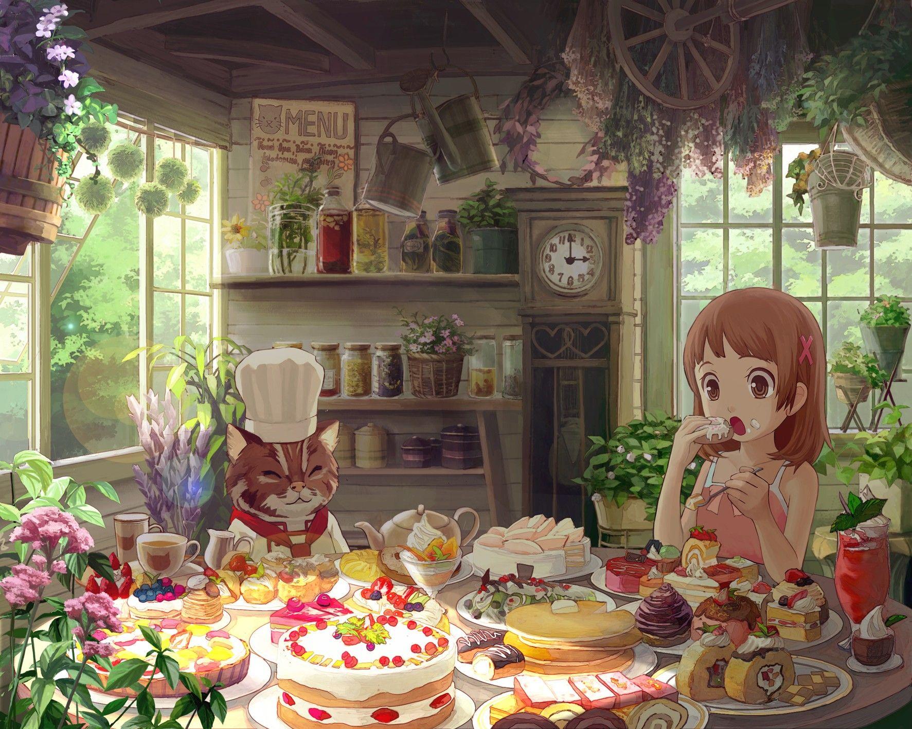 1773x1417 #tea, #clocks, #anime, #cake, #food, #pastries