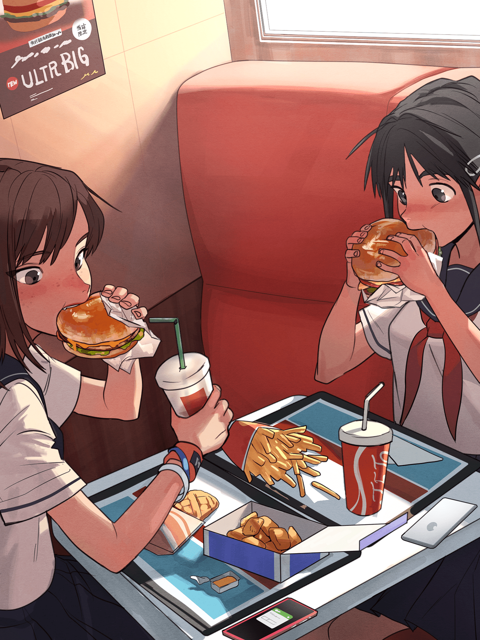 1536x2048 Tải xuống 1536x2048 Cô gái trong anime, Hamburger, Ăn uống, Trường học