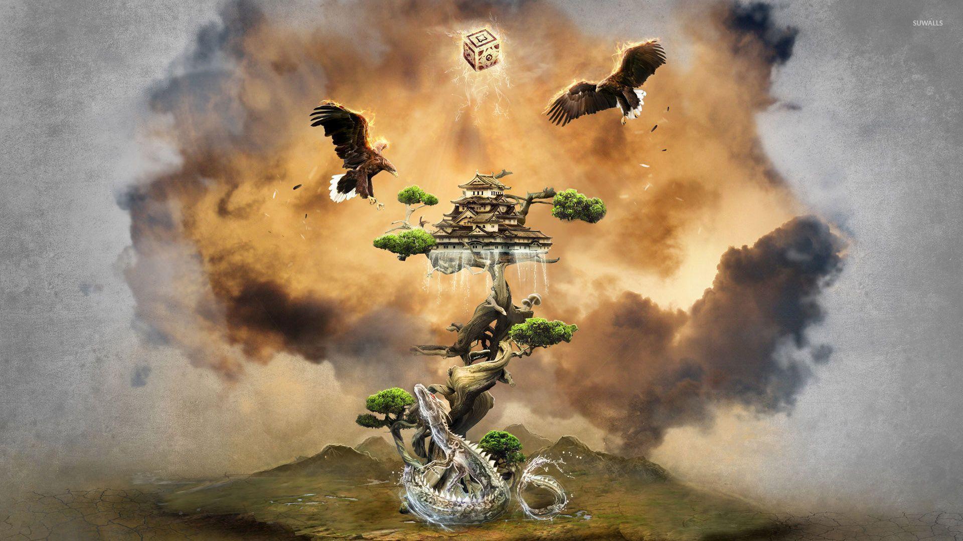 1920x1080 Japanese house on a bonsai wallpaper wallpaper