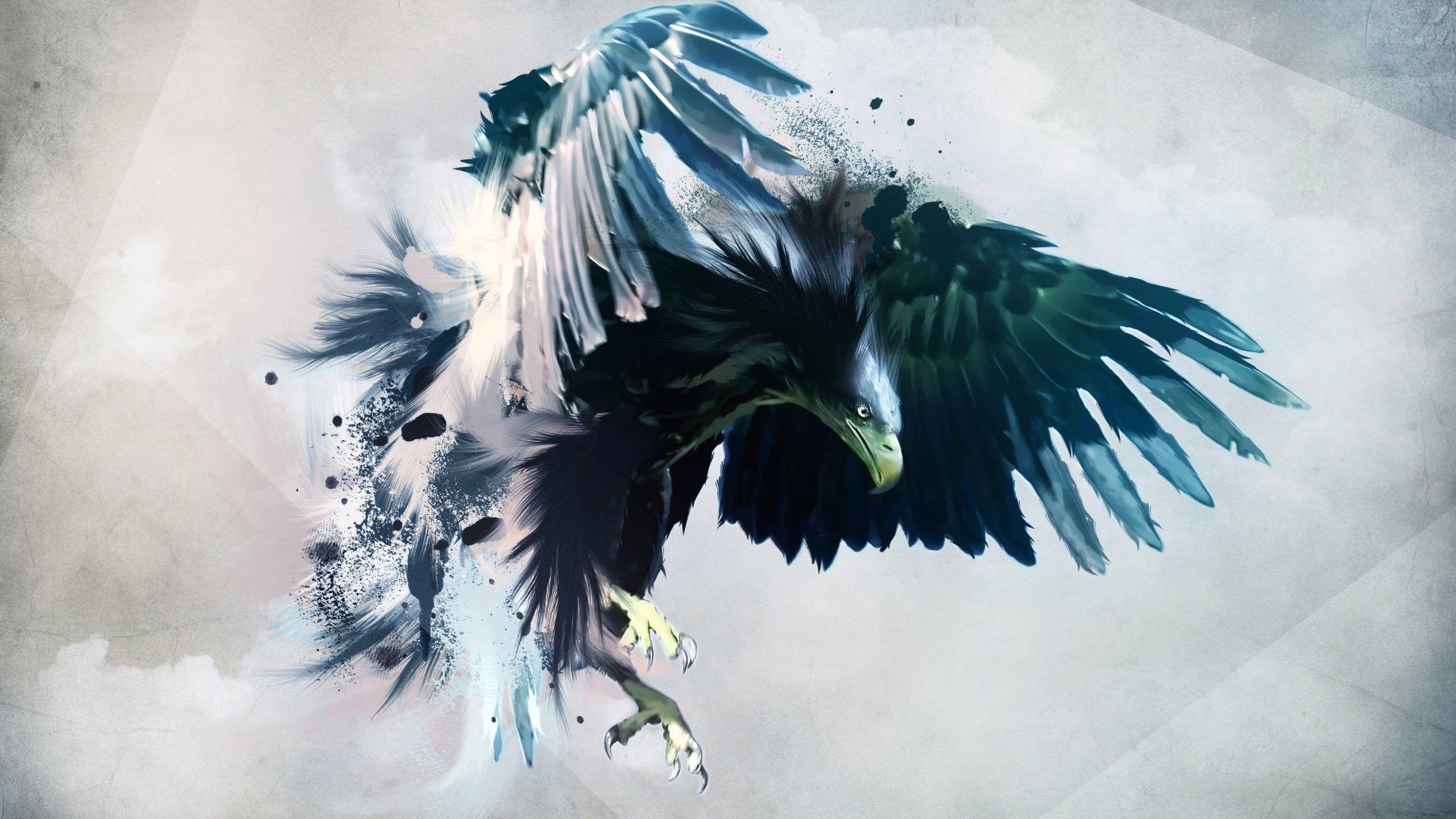 2560x1440 artwork, Simple background, Eagle, Birds, Painting Wallpaper HD