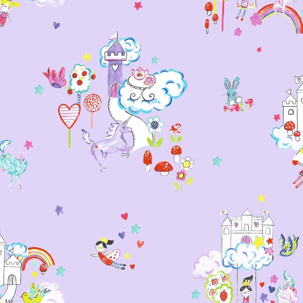 1000x1000 Holden Unicorn and Castles Pattern Childrens Wallpaper Princess Rainbow 12219