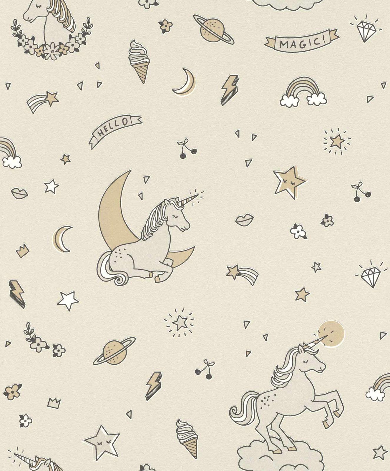 1325x1600 Kid's Wallpaper Unicorn taupe gold Metallic Rasch 815016