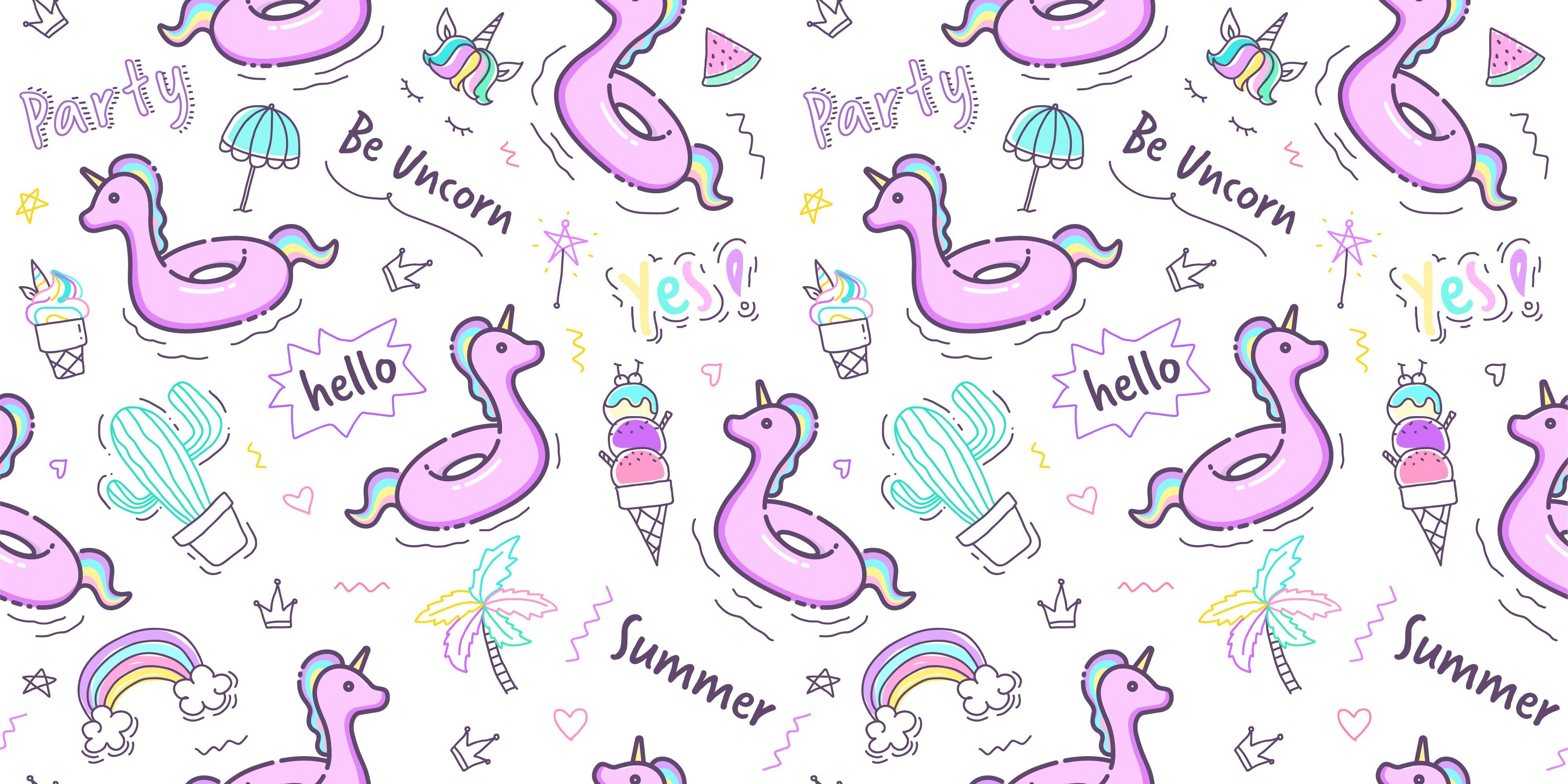 4001x2000 Unicorn rubber ring pattern seamless in pastel color