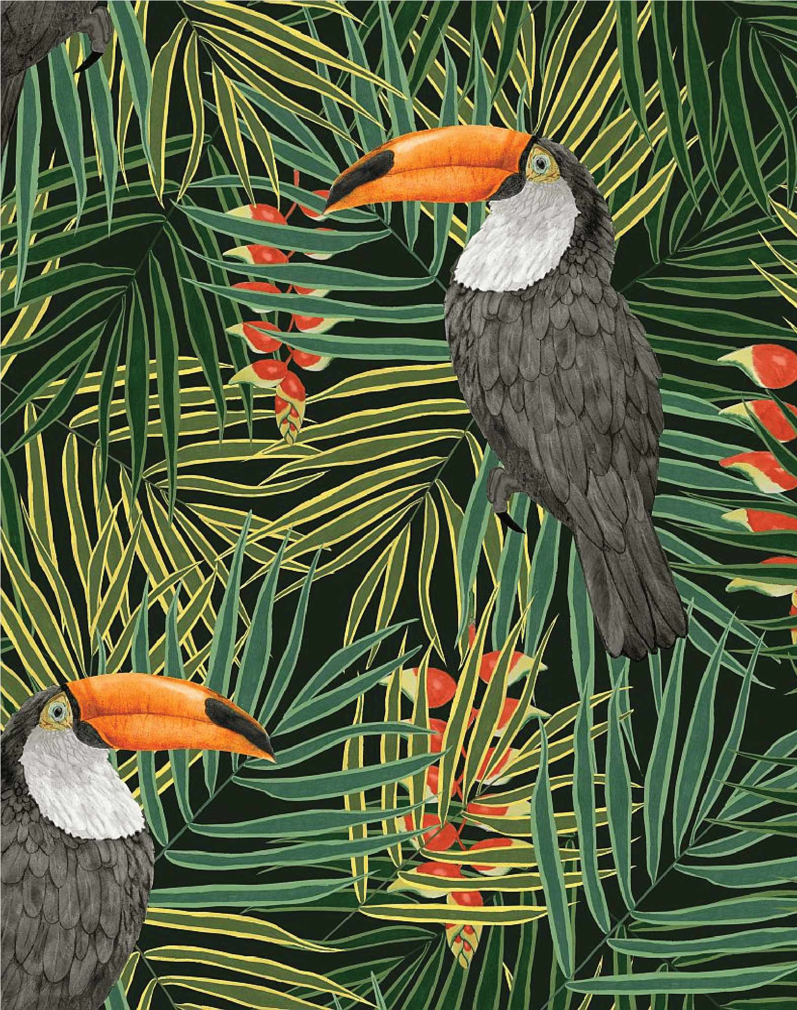 Toucan Jungle Exotic Bird Wallpaper in Neutral