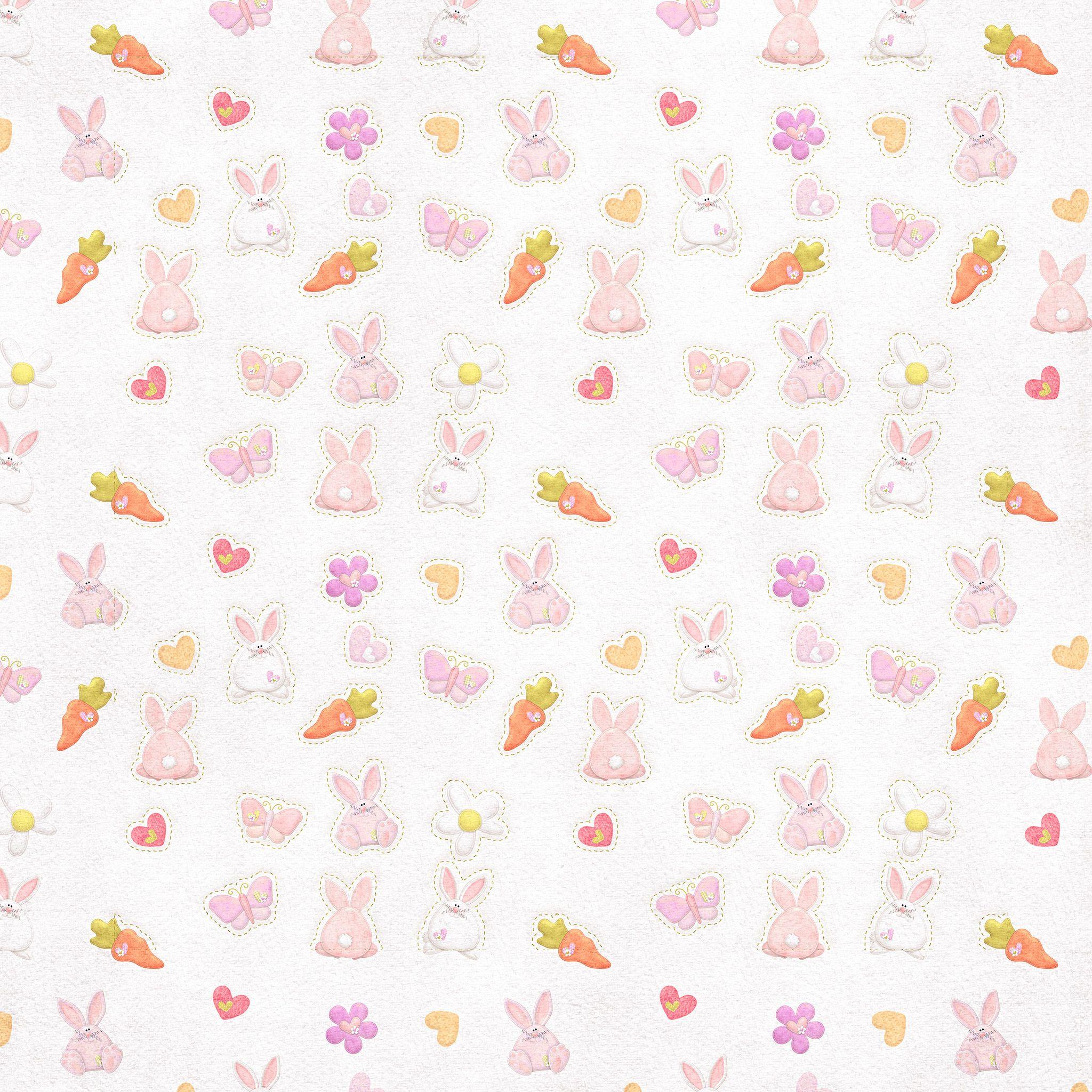 2048x2048 Cute Rabbit Chracter Pattern Red Wallpaper