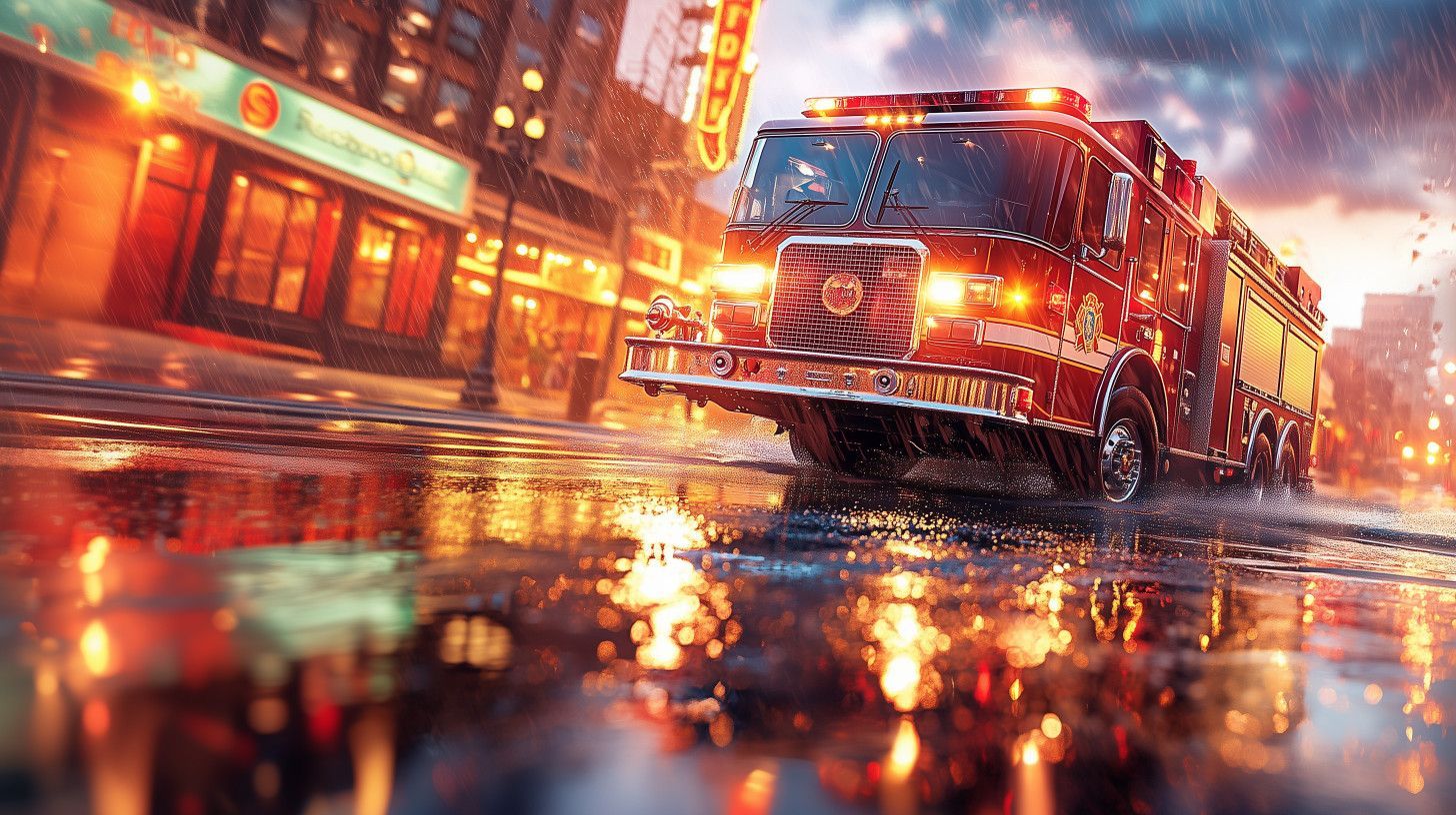 1456x816 Fire Truck in Rain
