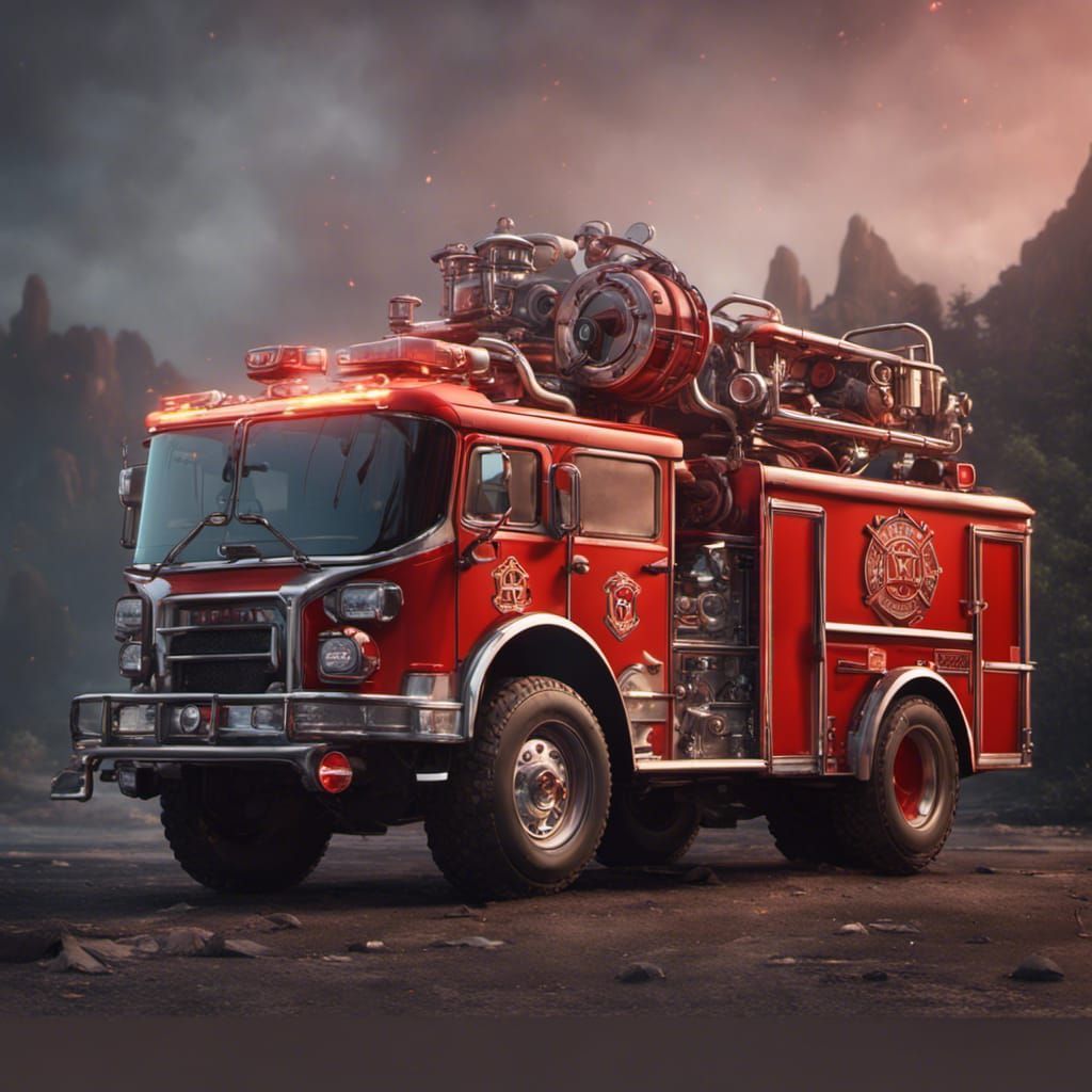 1024x1024 Funny fire truck animation fire