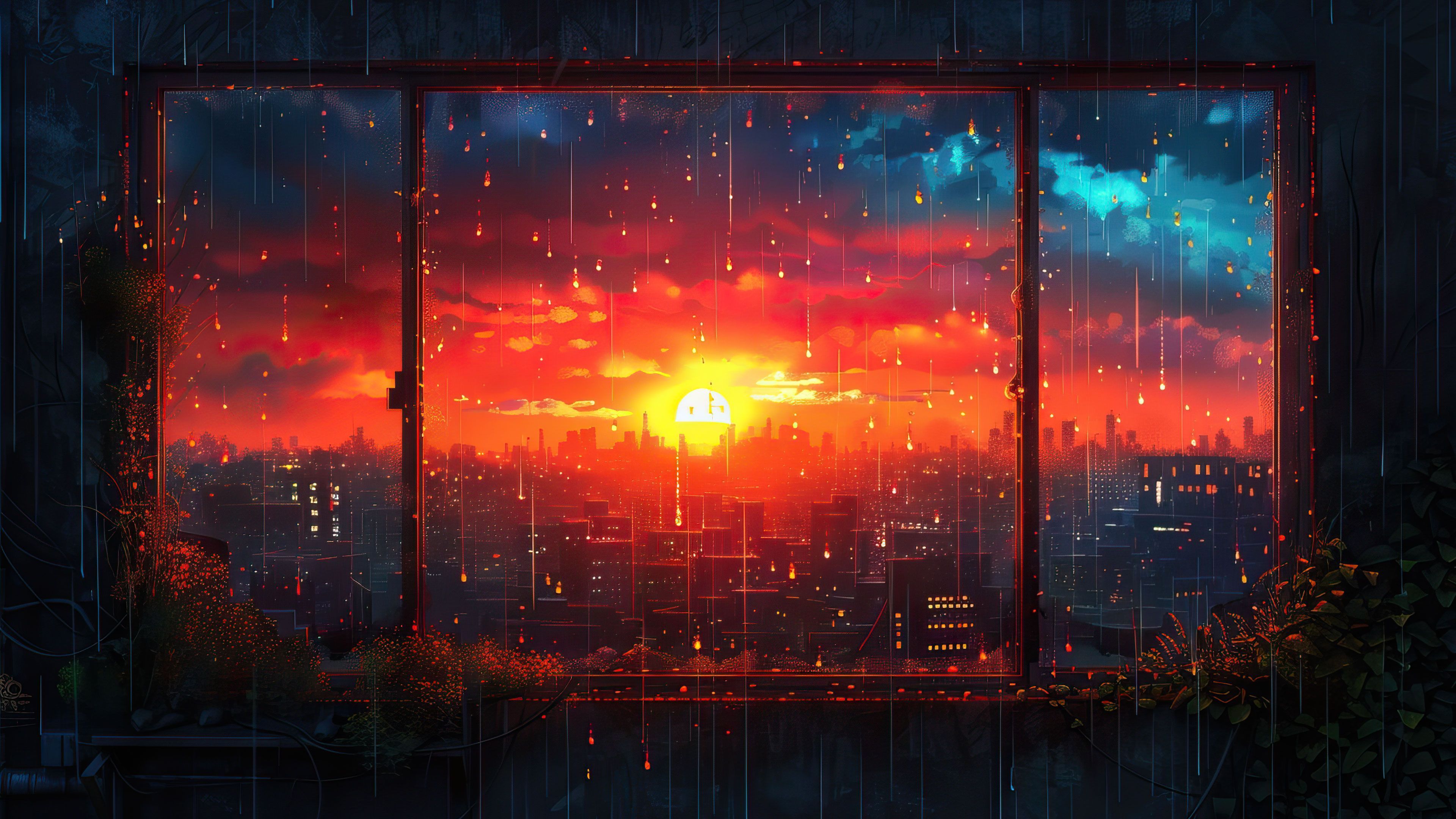 3840x2160 Dramatic City Sunset 4K PC Wallpaper