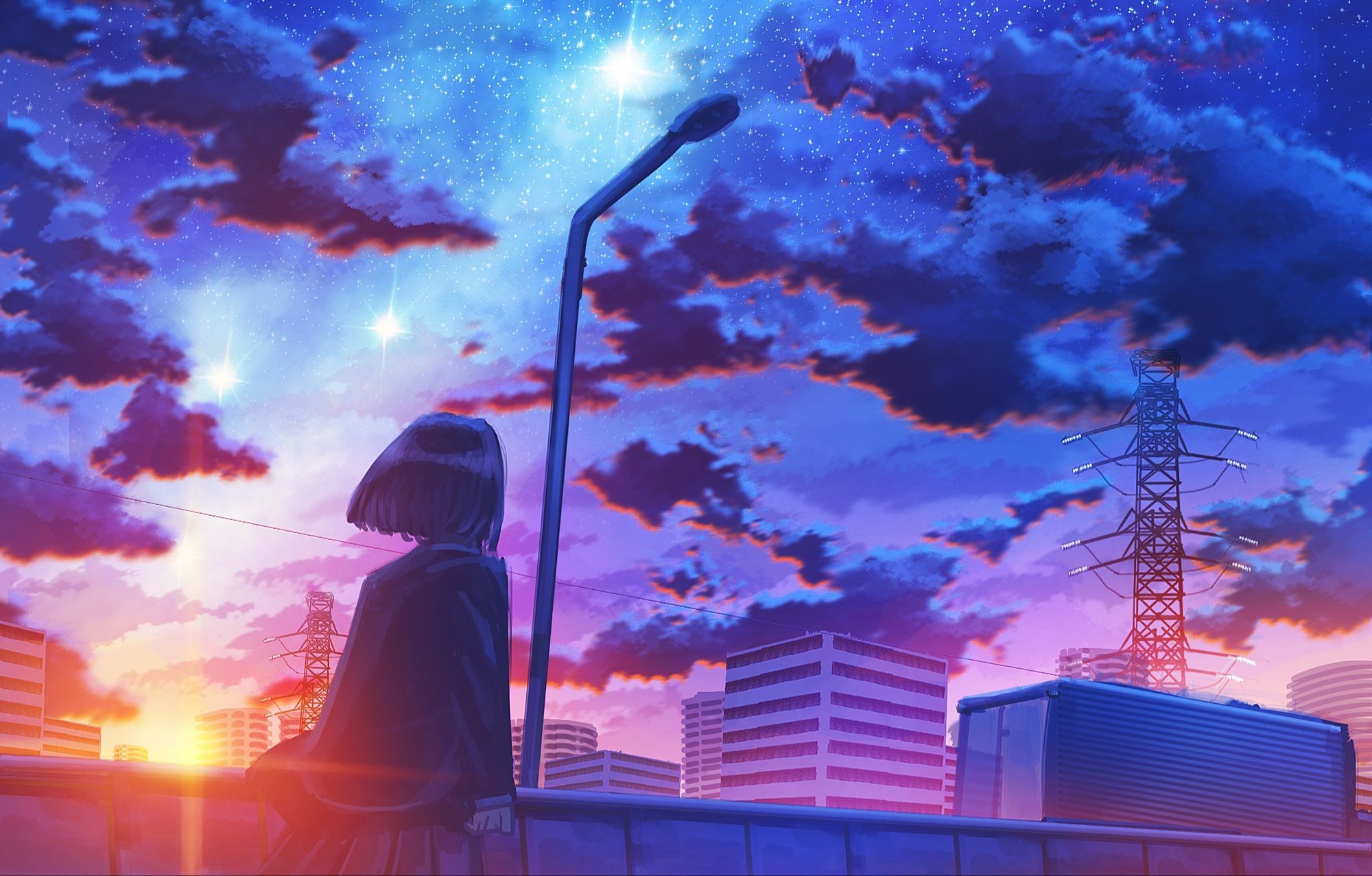 2000x1277 Anime Sunset HD Wallpaper