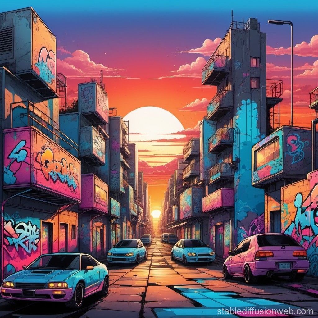 1024x1024 Futuristic Anime Sunset Cityscape