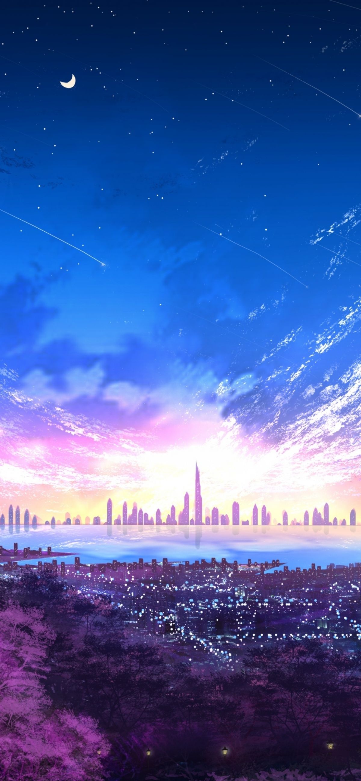 1200x2596 Anime Style City Skyline Wallpaper