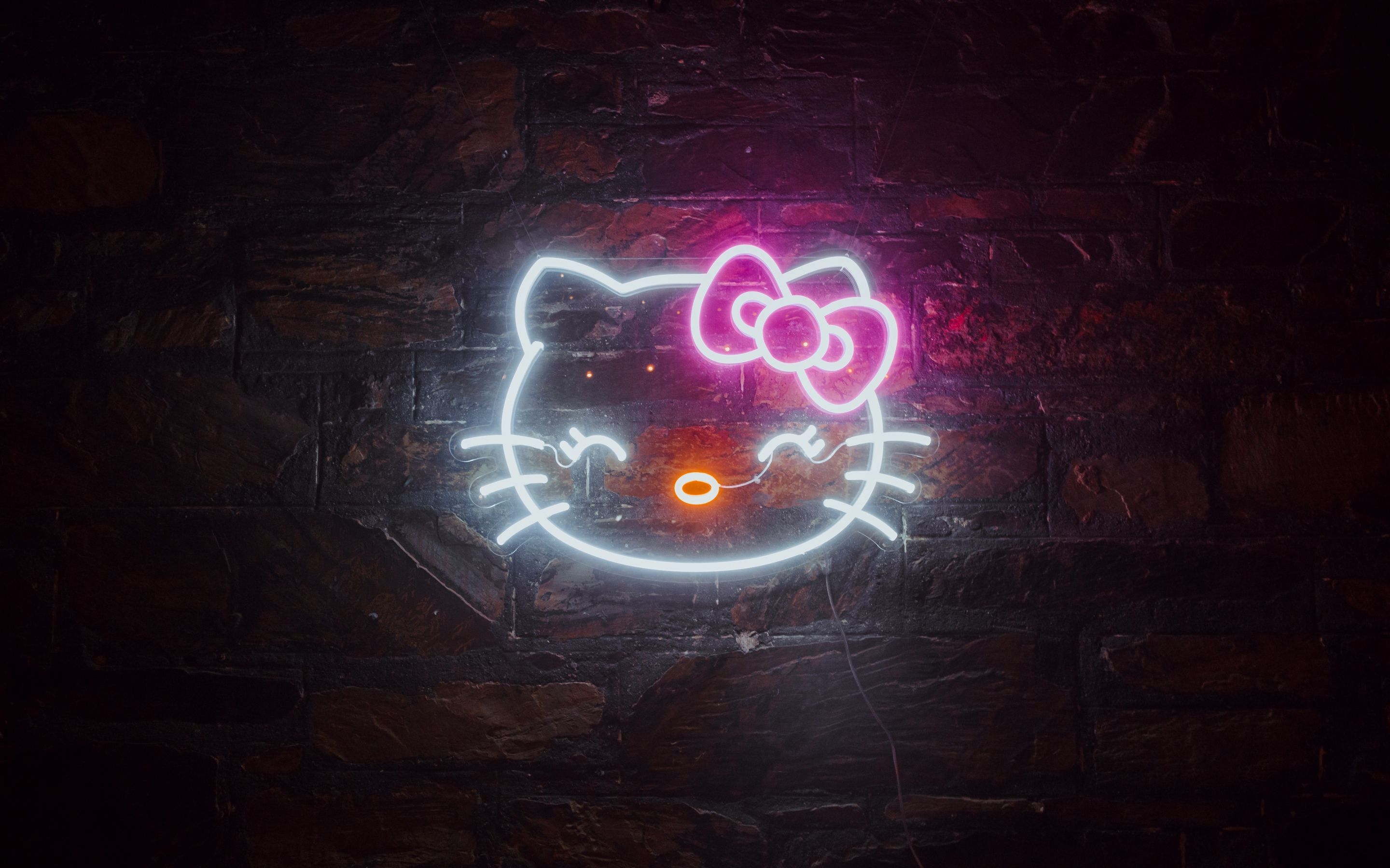 2880x1800 Hello Kitty Wallpaper 4K, Neon sign, Cute cartoon, Glowing