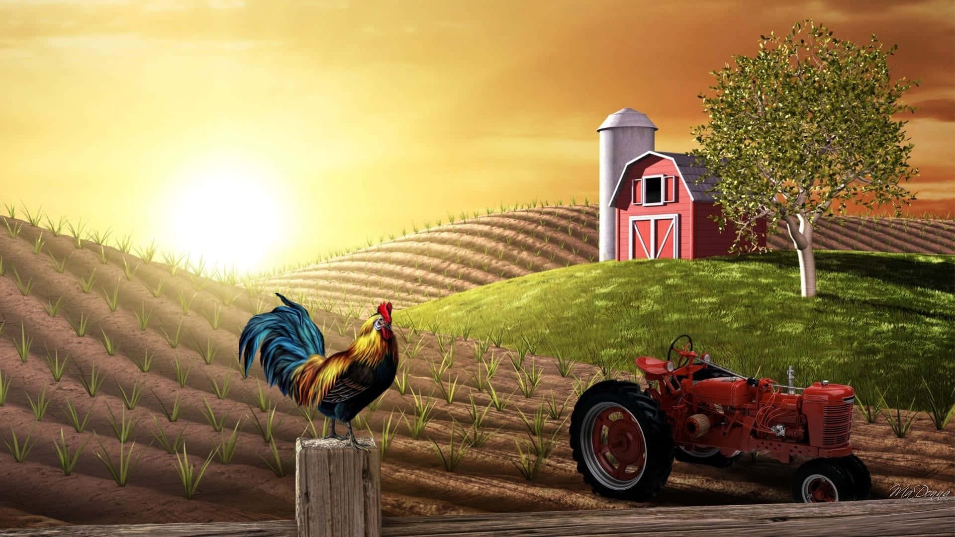 1920x1080 Tractor On A Farm Wallpaper