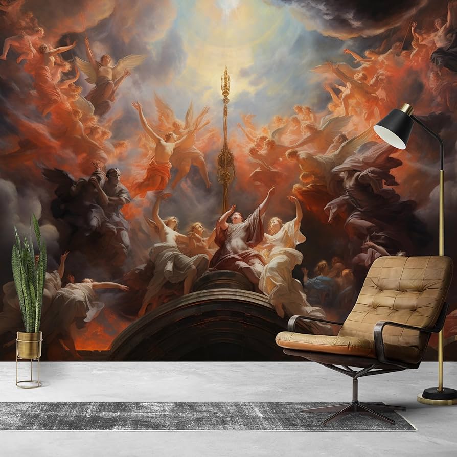 894x894 Renaissance Themed Oil Painting Wallpaper, Mythological Angels Gloomy Mural Art for Home & Office Decoration, Peel and Stick, Vinyl (Peel and Stick, 158''Wx104''H) : Tools & Home Improvement