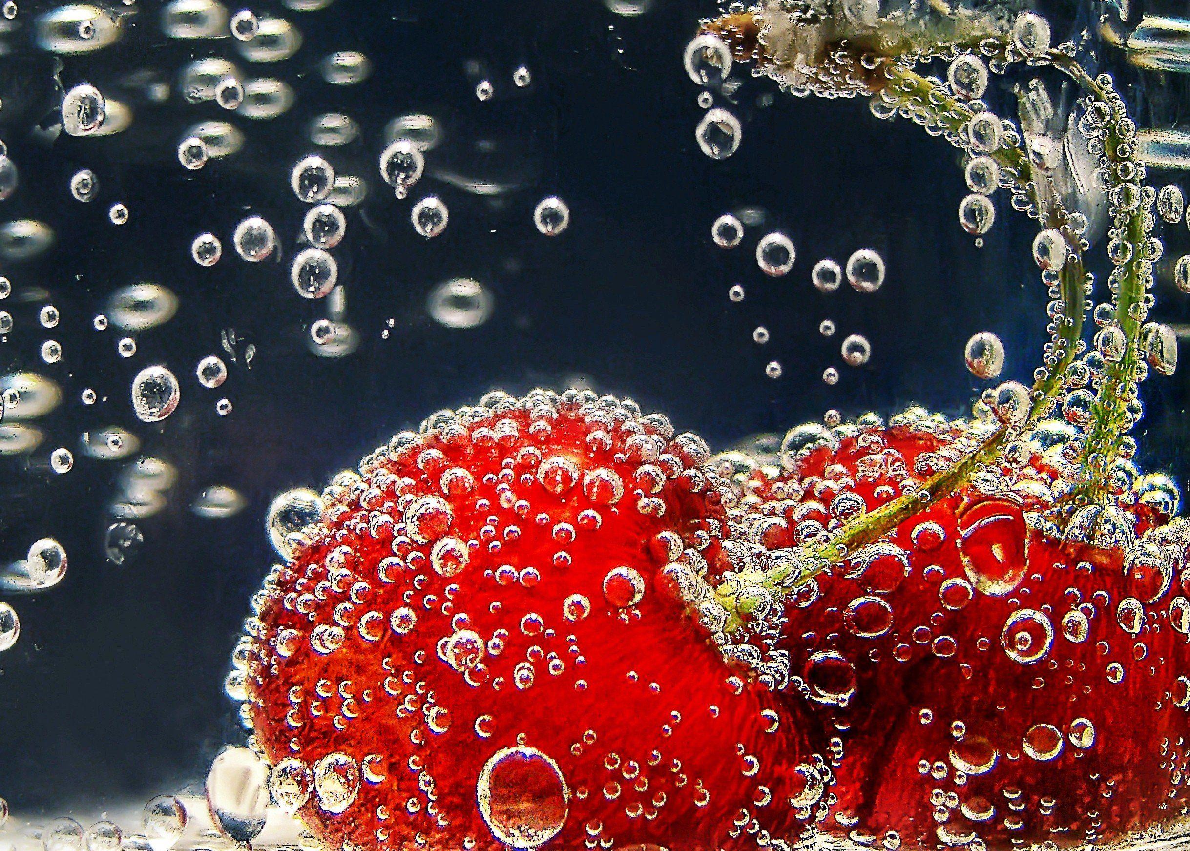2437x1743 Cherry cherries underwater bubbles fruit bokeh wallpaper
