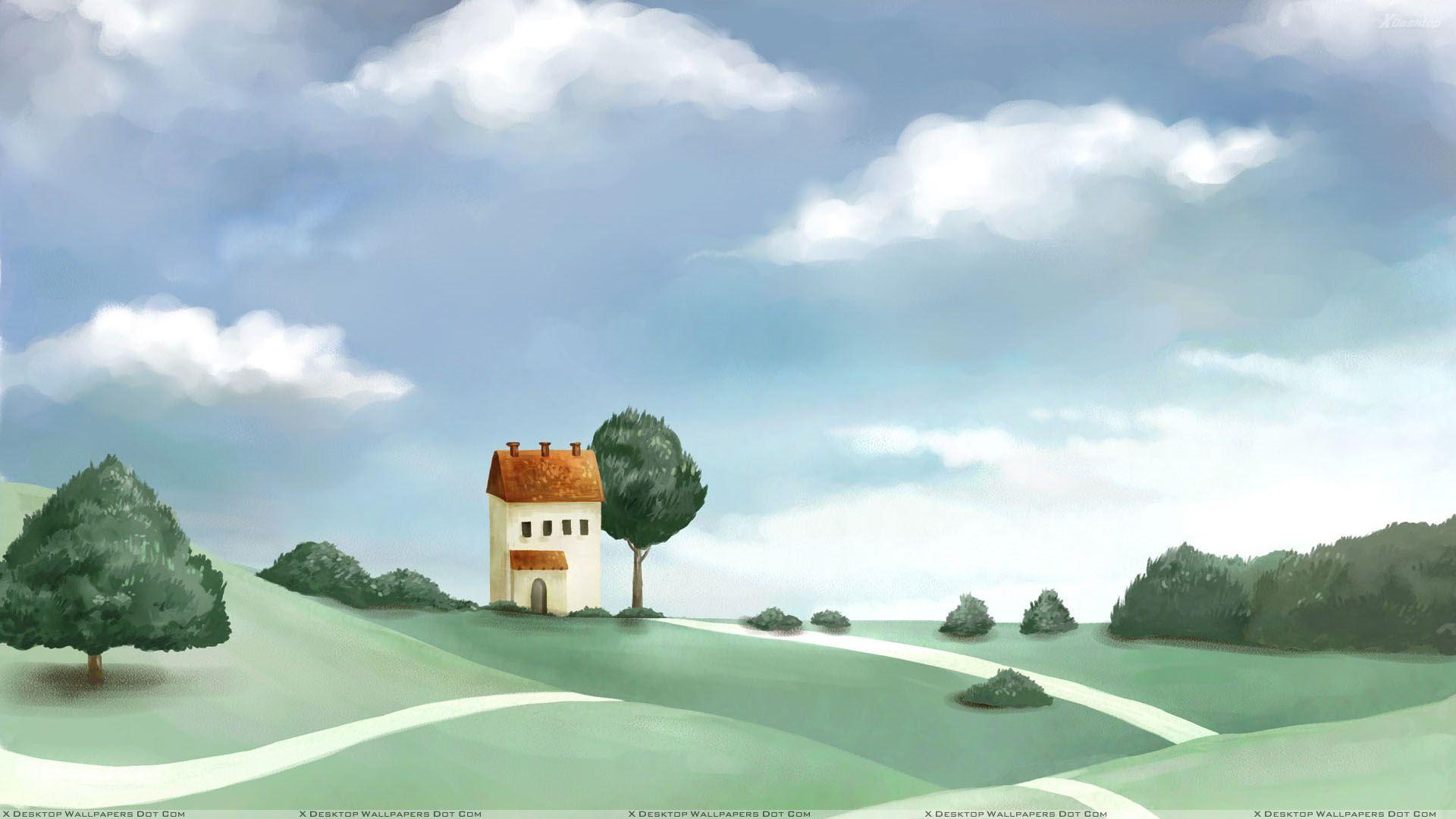 1920x1080 Artistic House In Nature Wallpaper