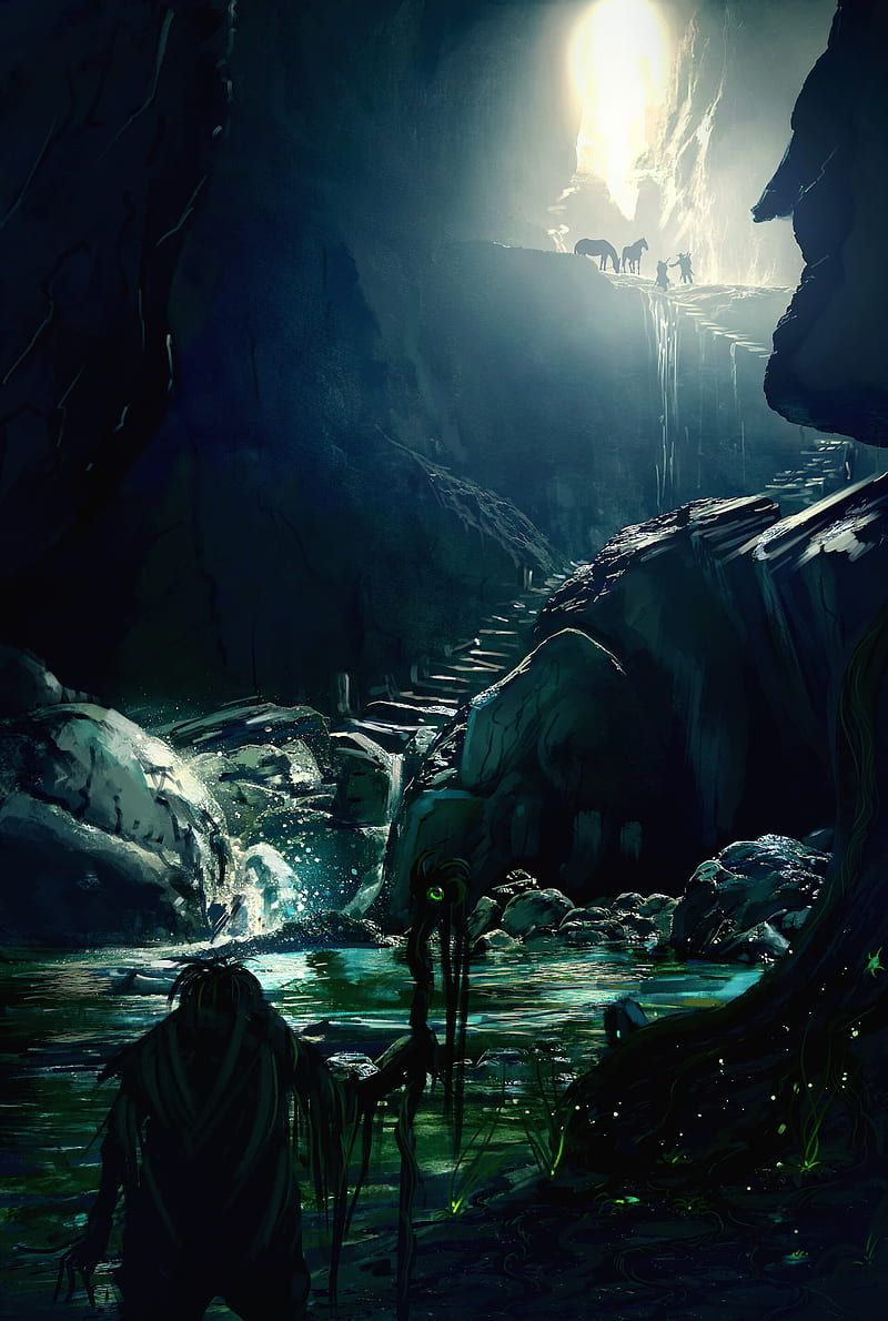 800x1190 HD fantasy art lights cave wallpaper
