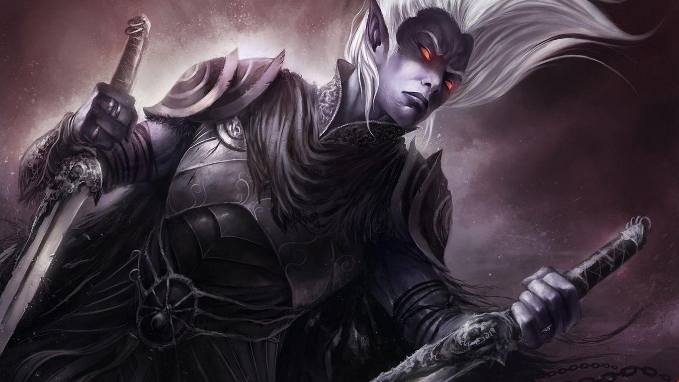 1366x768 1k elf, swords, armor & Dreamy Background. HD