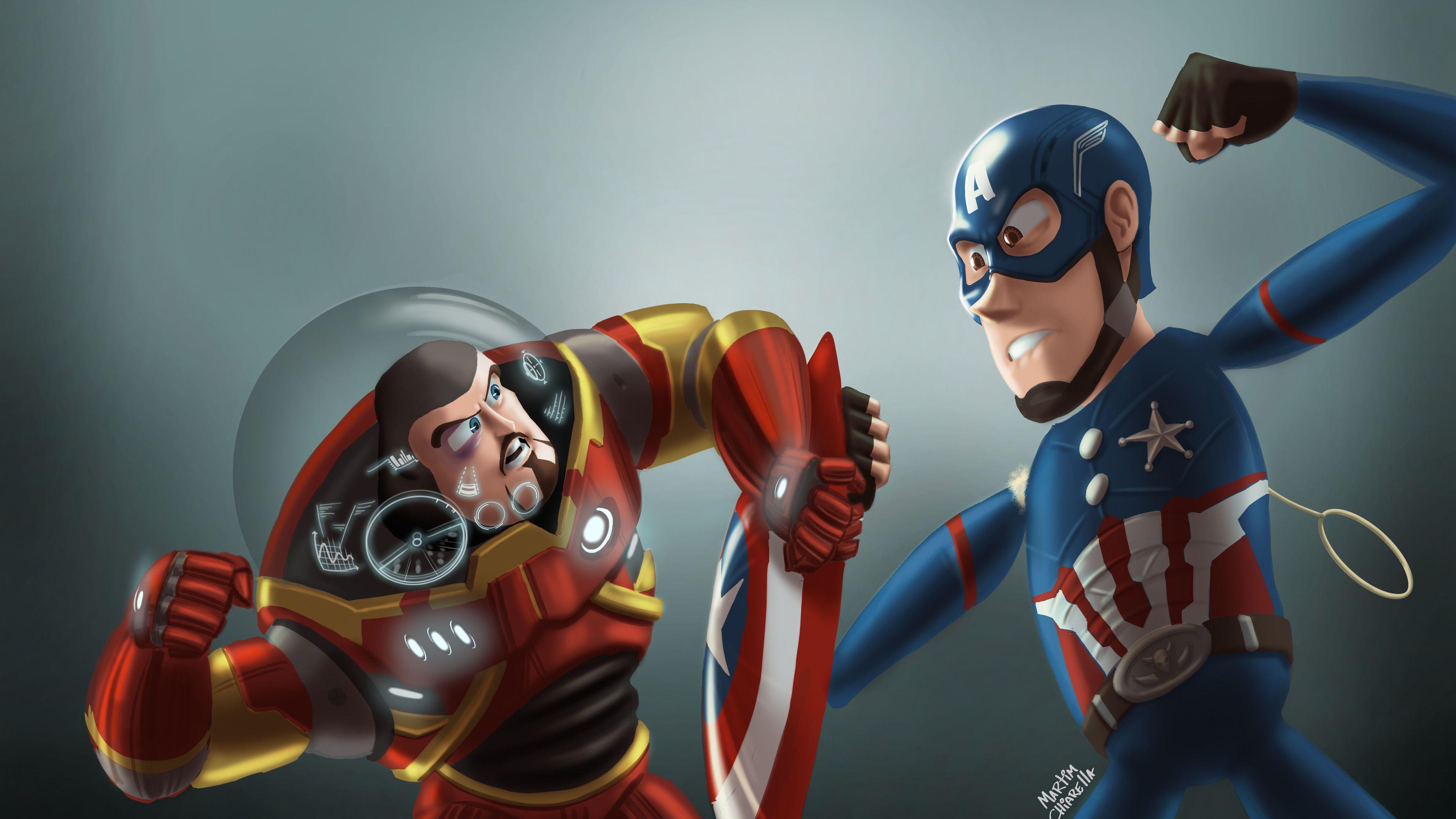 3840x2160 Wallpaper 4k Buzz Lightyear As Iron Man And Sheriff Woody As