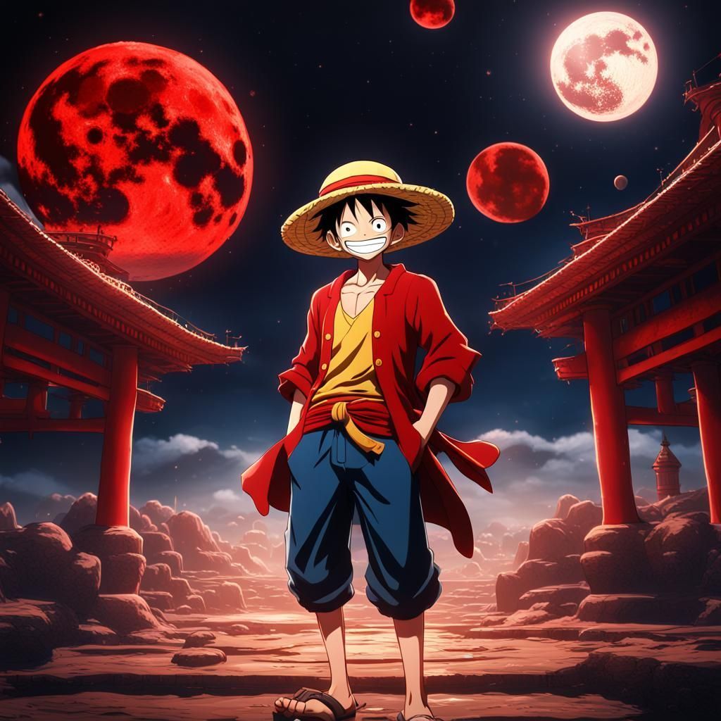 1024x1024 luffy smile face in red moon