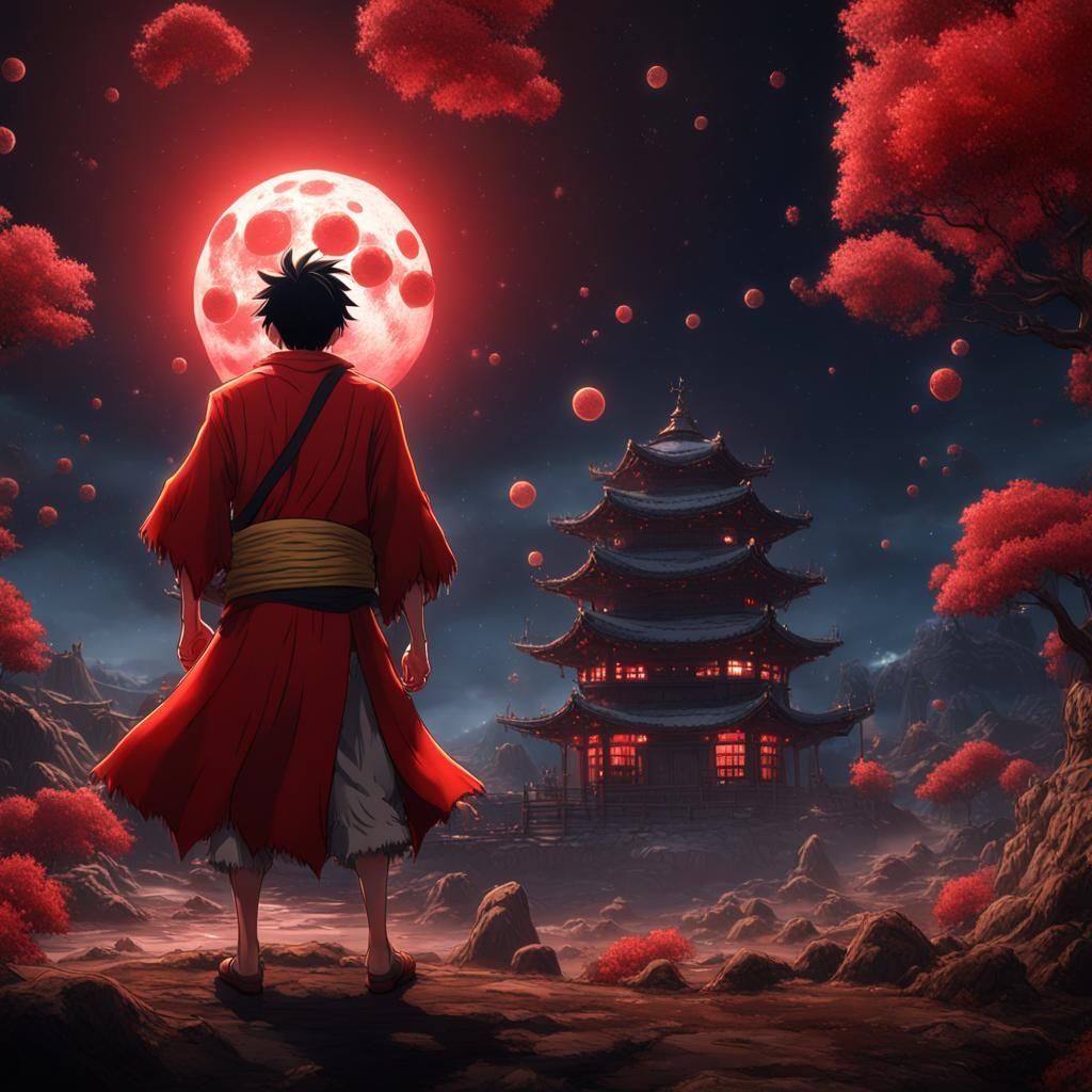 1024x1024 luffy smile face in red moon