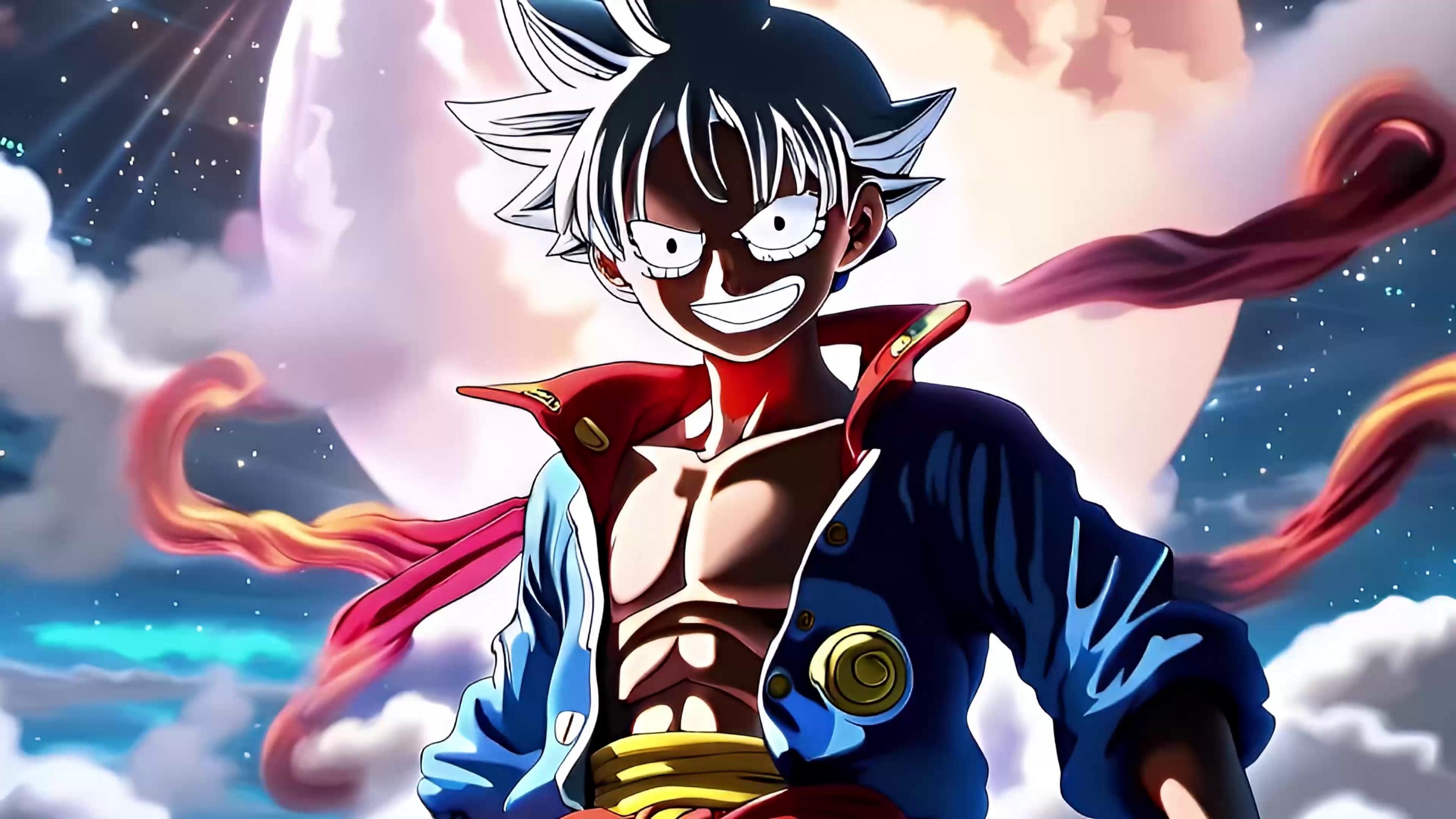3840x2160 Luffy in Front of Moon Live Wallpaper