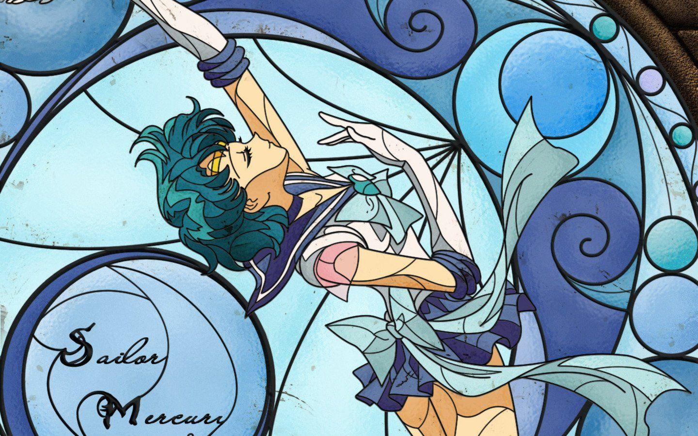 1440x900 Blue green hair Sailor Mercury sailor uniforms Bishoujo