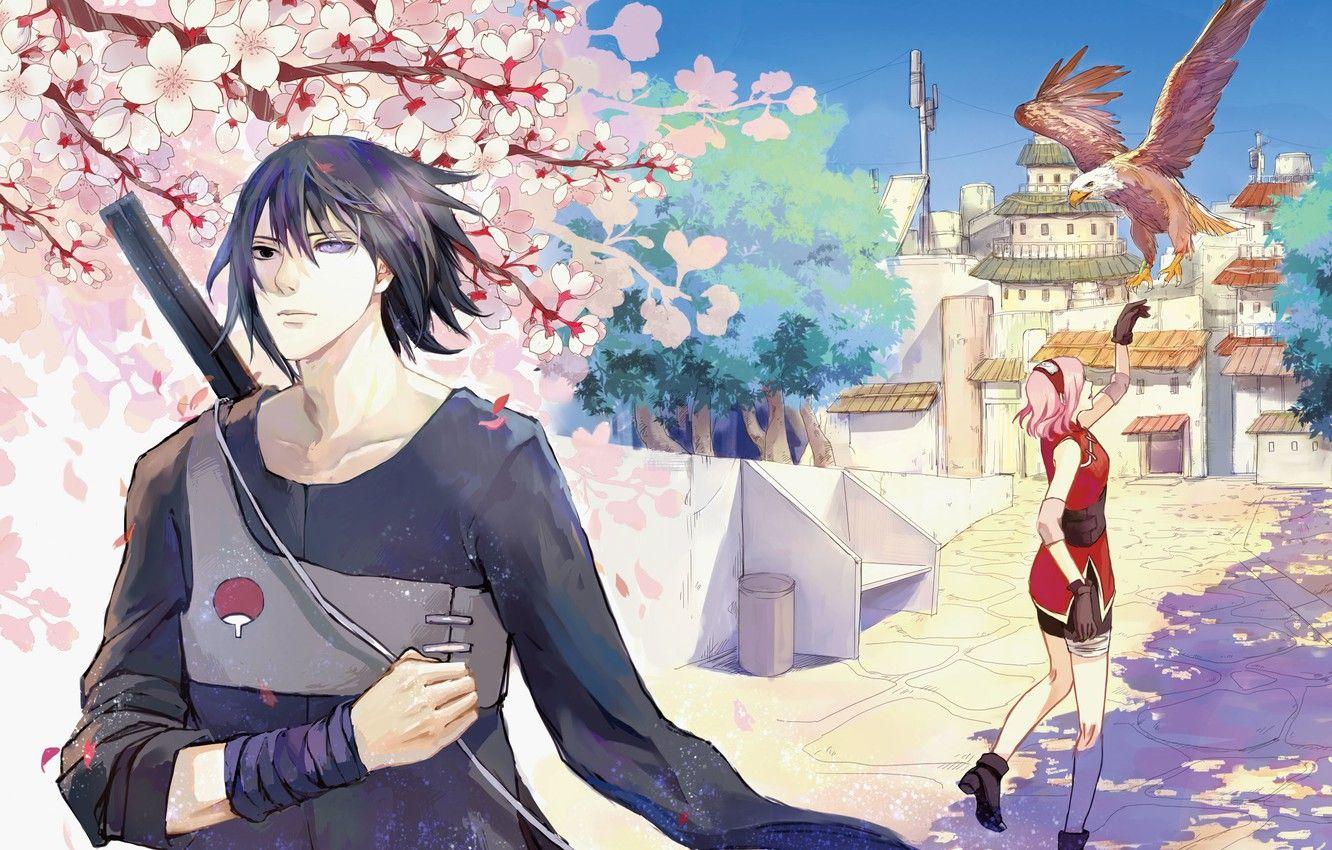 1332x850 Wallpaper bird, eagle, flowering, naruto, art, Haruno Sakura