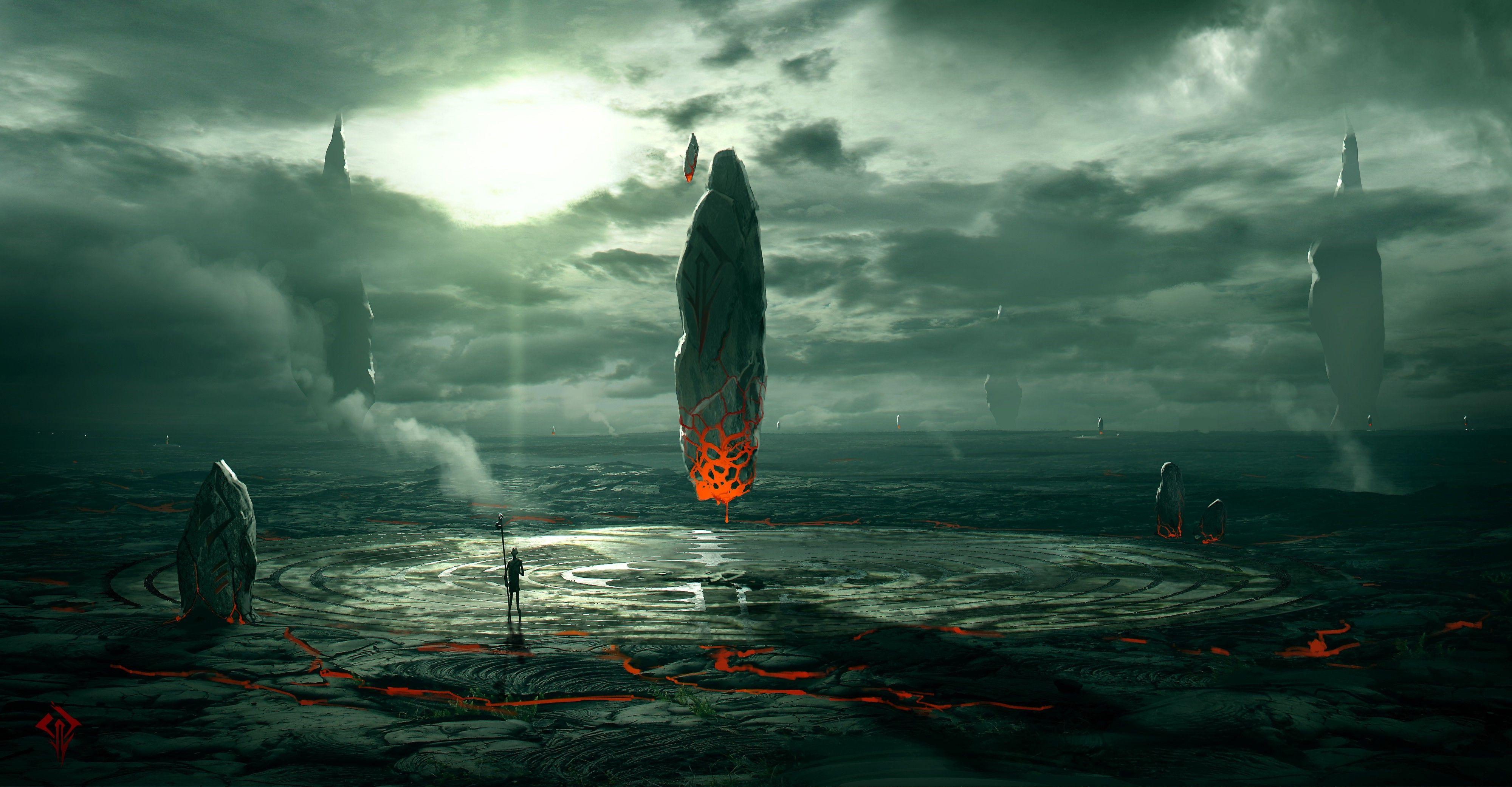 4000x2083 artwork fantasy art concept art planet ruin space