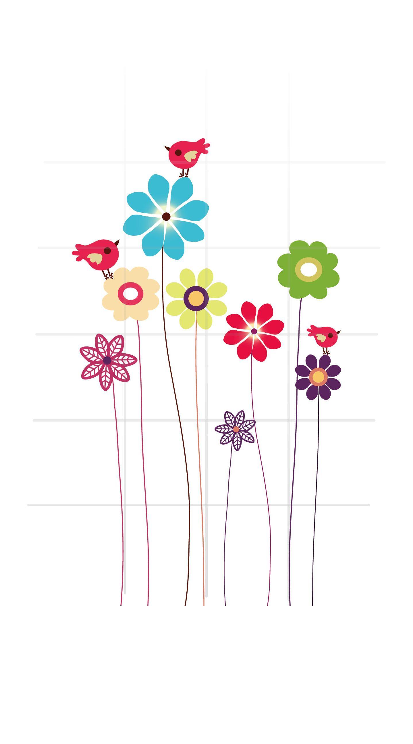 1438x2592 Floral Illustration colorful birds girls and woman for shelf