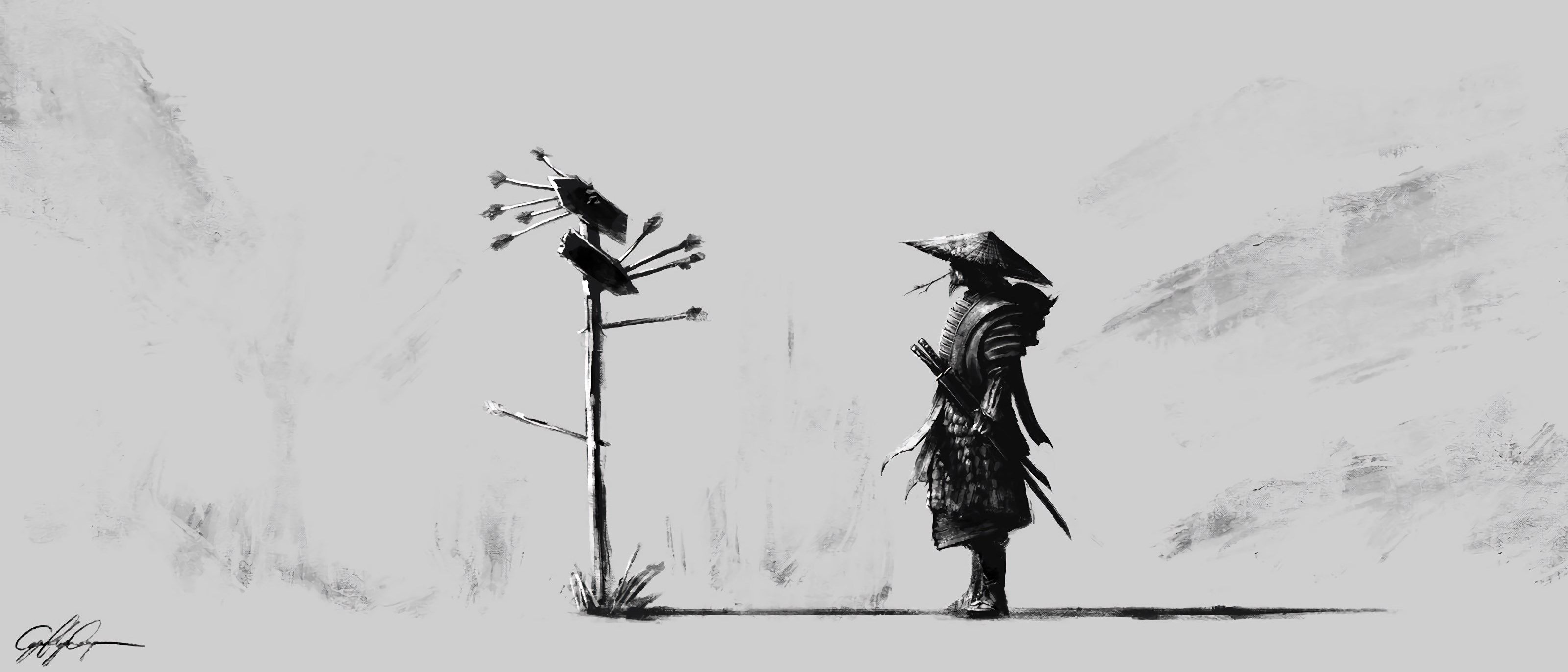 3200x1372 White Samurai Wallpaper