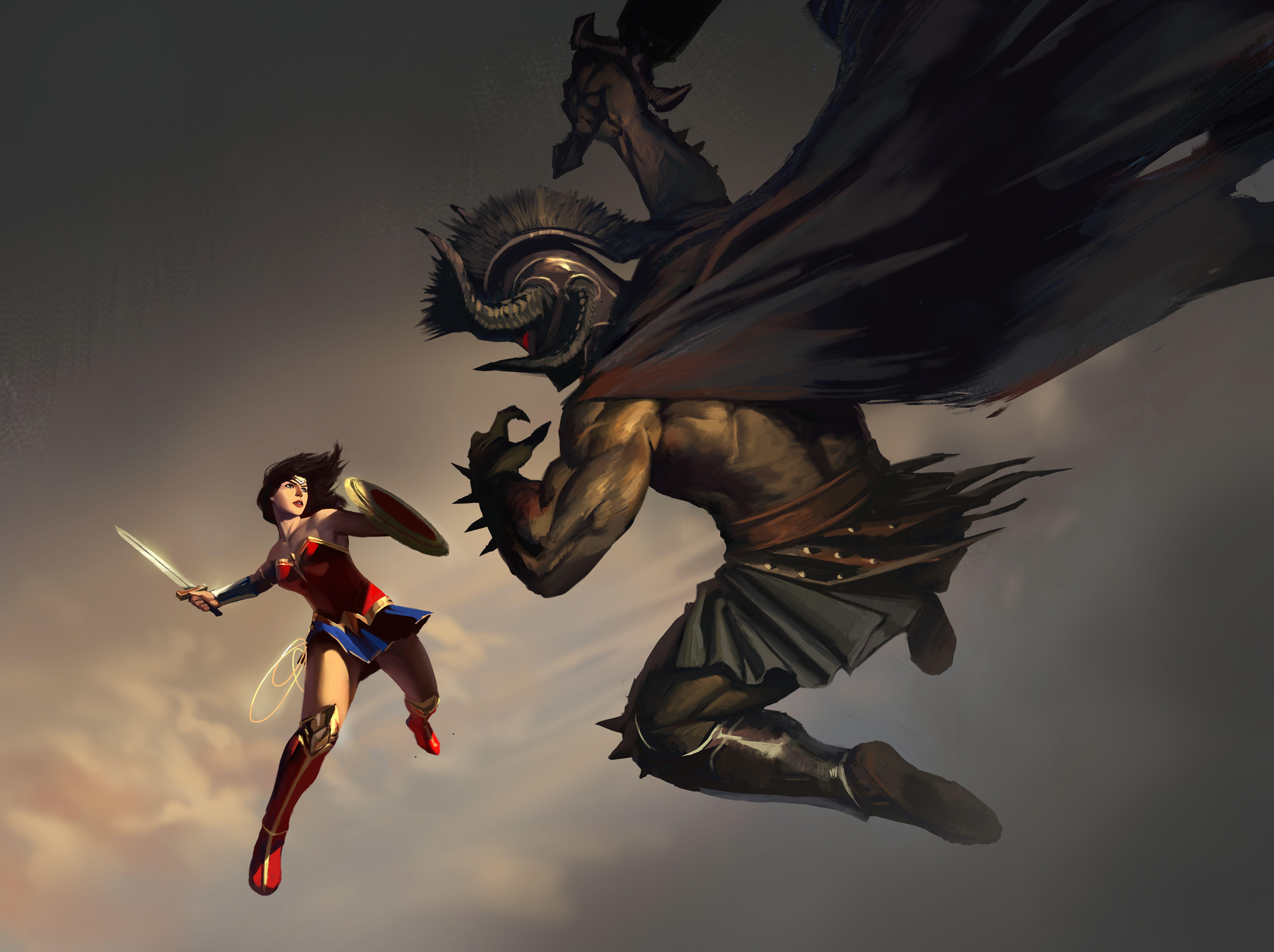 7748x5788 Wonder Woman Vs Ares 8k Artwork 8k HD 4k