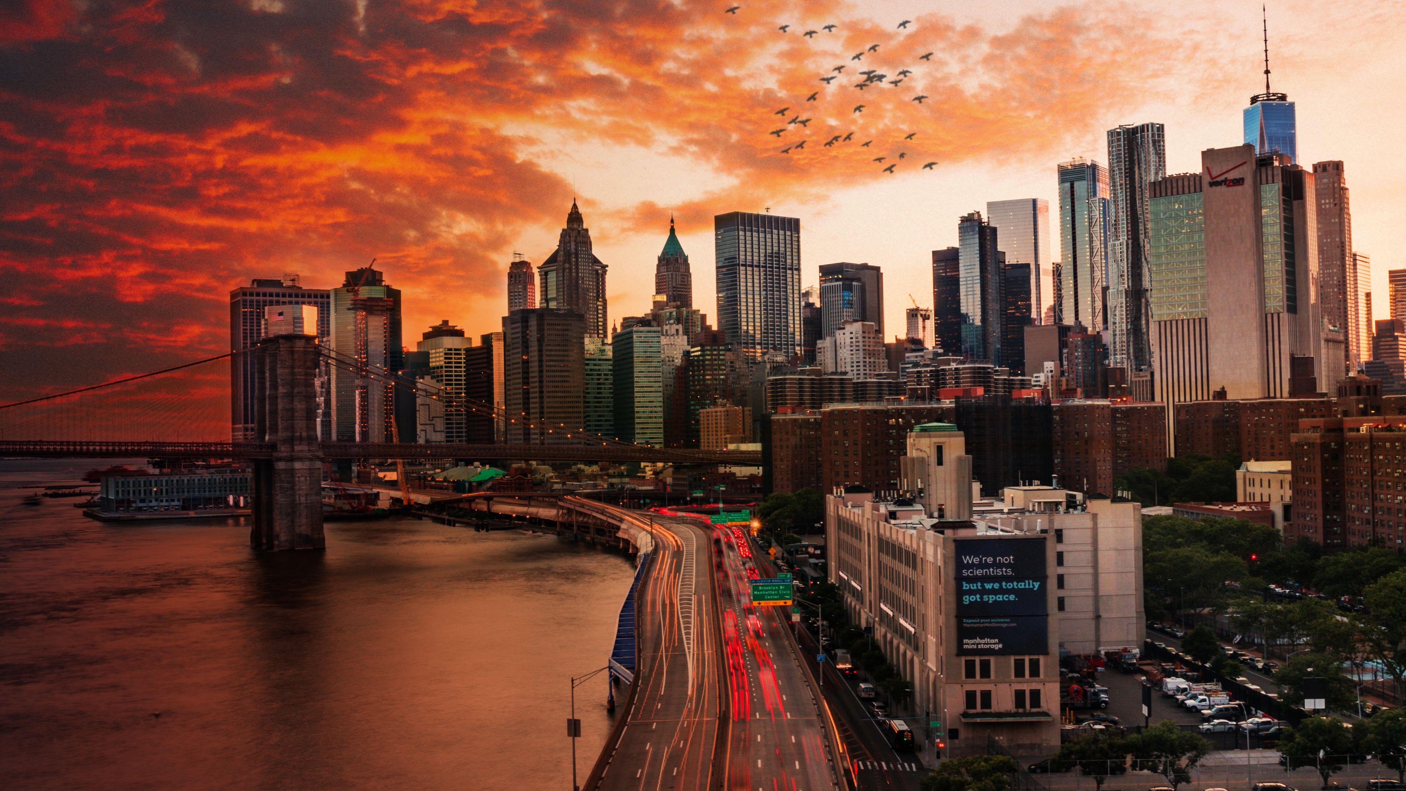 4480x2520 Sunset Over Manhattan Bridge, HD World, 4k Wallpaper
