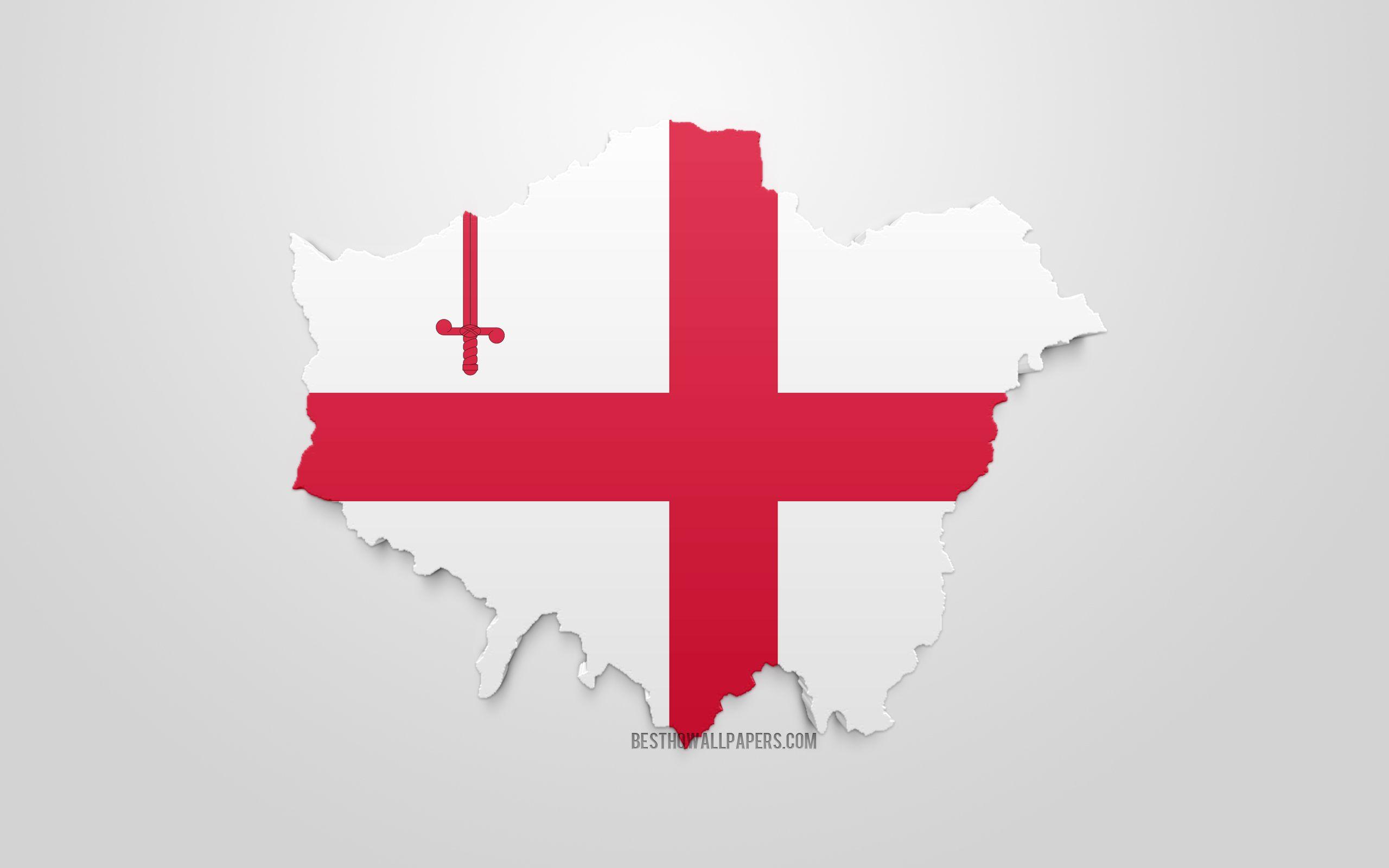 2560x1600 Download wallpaper London map silhouette, 3D flag of London