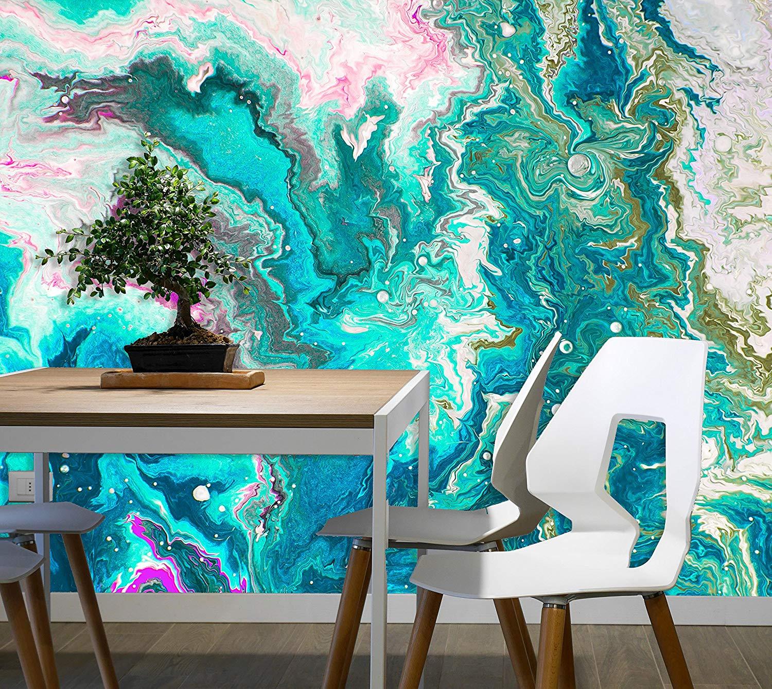 1500x1339 Removable Wallpaper Mural Peel & Stick Abstract Aqua Swirl Paint (156W X 107H inches)