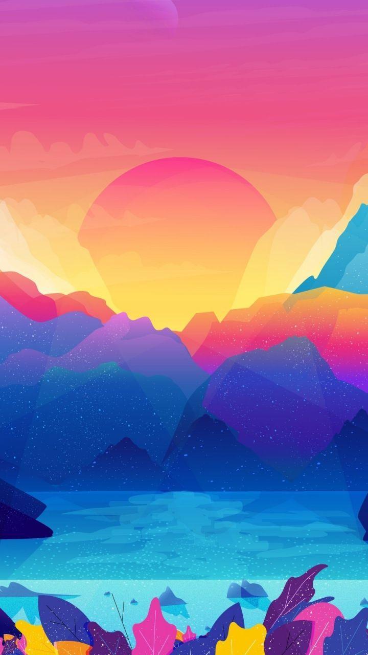 720x1280 Sun, mountains, gradient, colorful, art, 720x1280 wallpaper