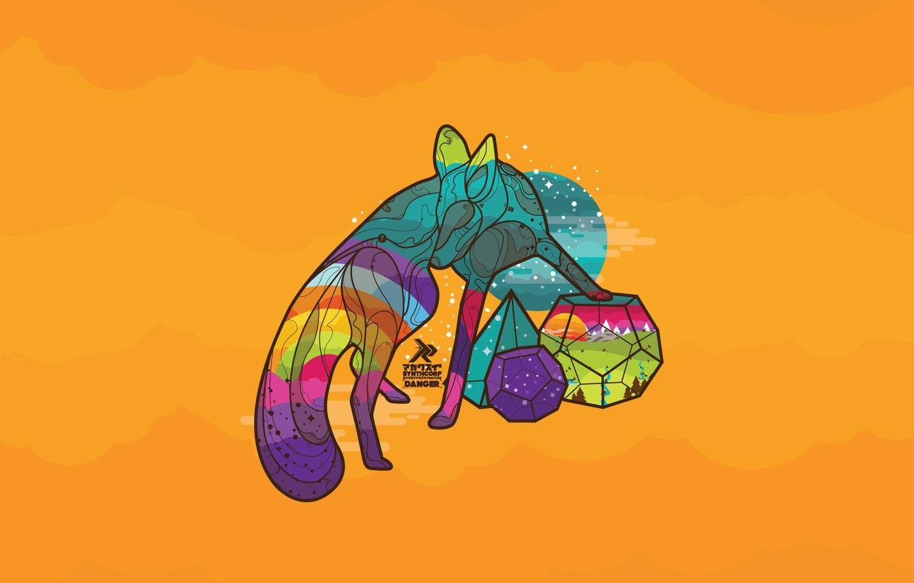 1332x850 Wallpaper the sun, animal, vector, rainbow, morning, Fox, fox, nature, morning, sun, animal, geometric shapes, Marius Bauer image for desktop, section минимализм
