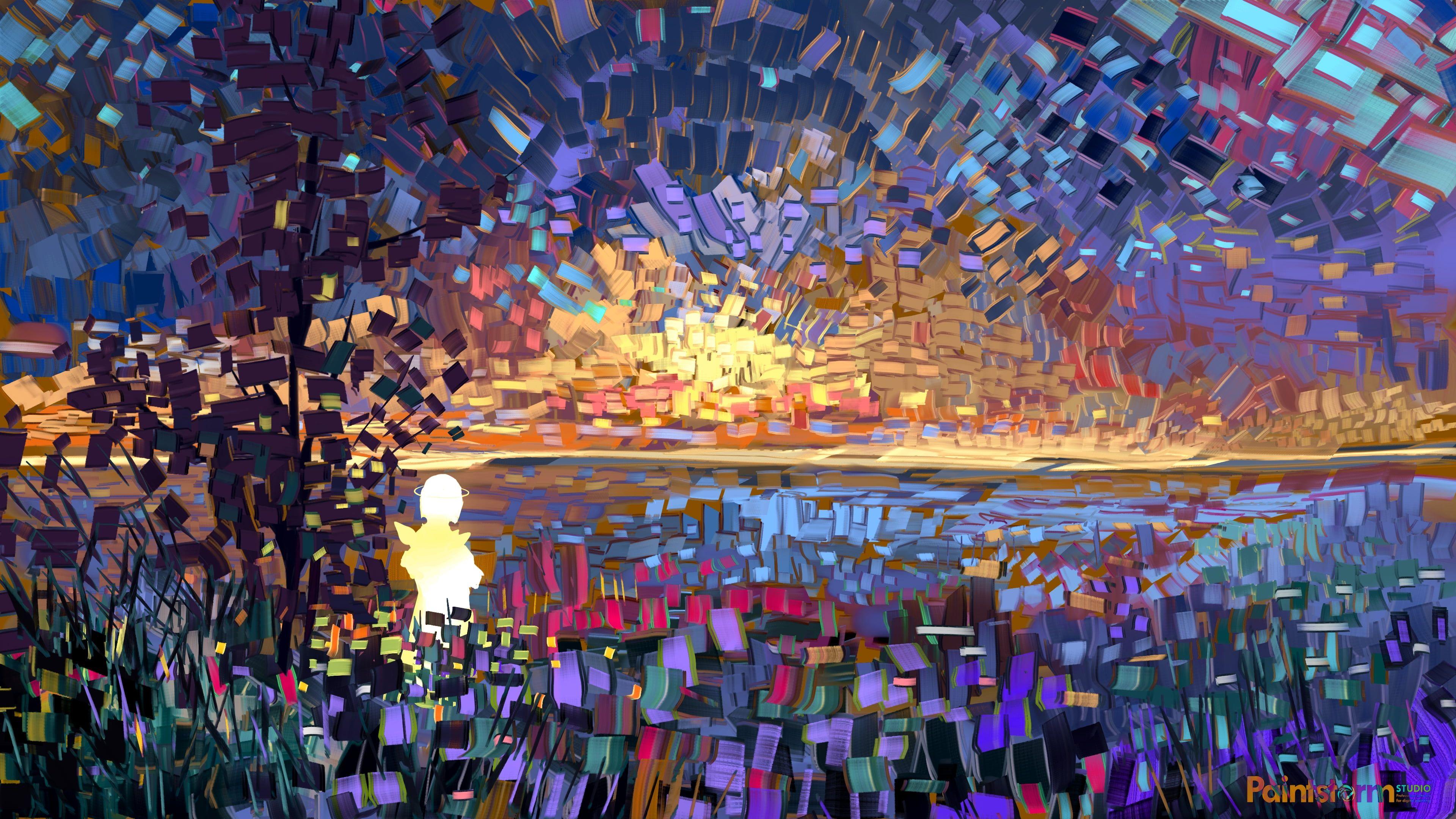 3840x2160 Body of water pinata art , digital art, sunset, geometry
