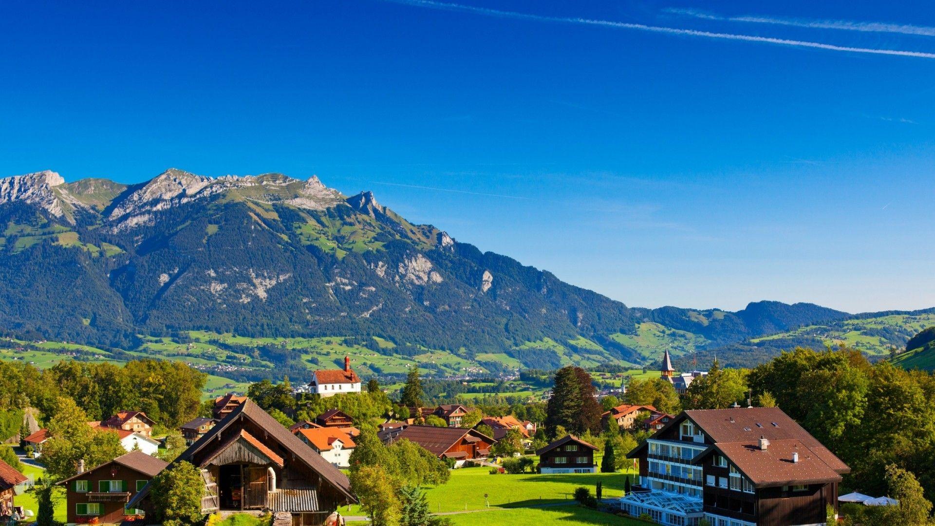 1920x1080 Swiss Tag wallpaper: Green Valley Beautiful Swiss Mountains Clouds