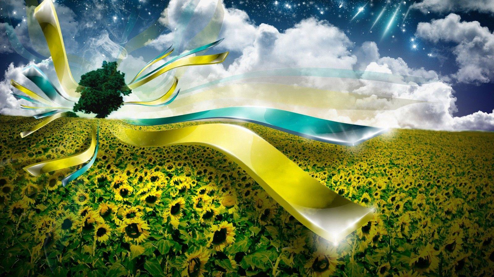 1600x900 3D Abstract Design Tree in the Sunflower Field widescreen