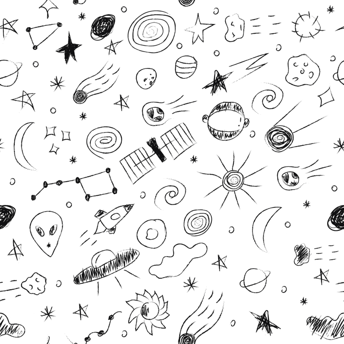 1200x1200 Doodle Cosmic Seamless Pattern