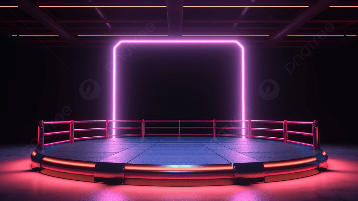 1200x673 3D Render Of A Neon Lit Boxing Ring