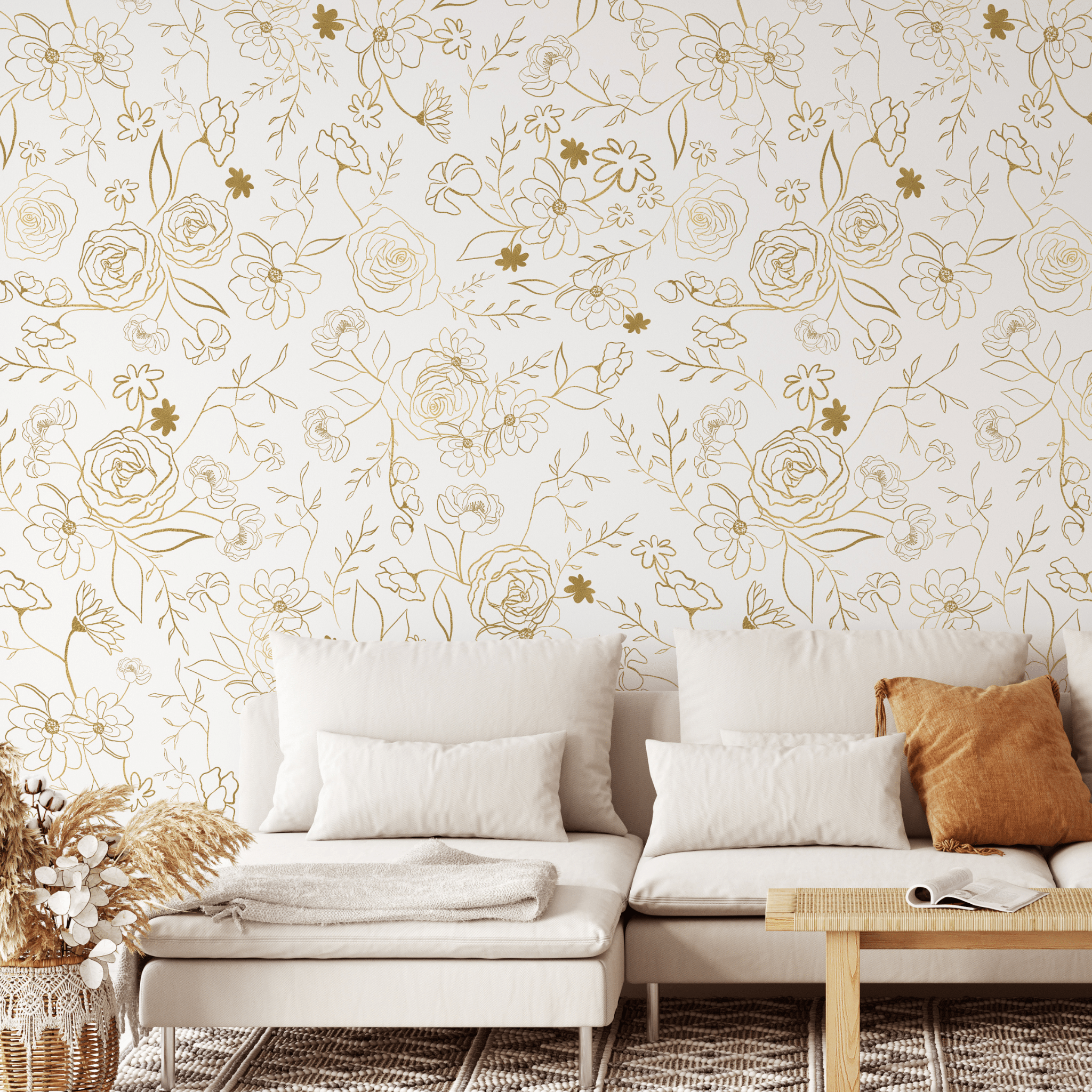2048x2048 Golden Hour Foil Floral Peel And Stick Wallpaper