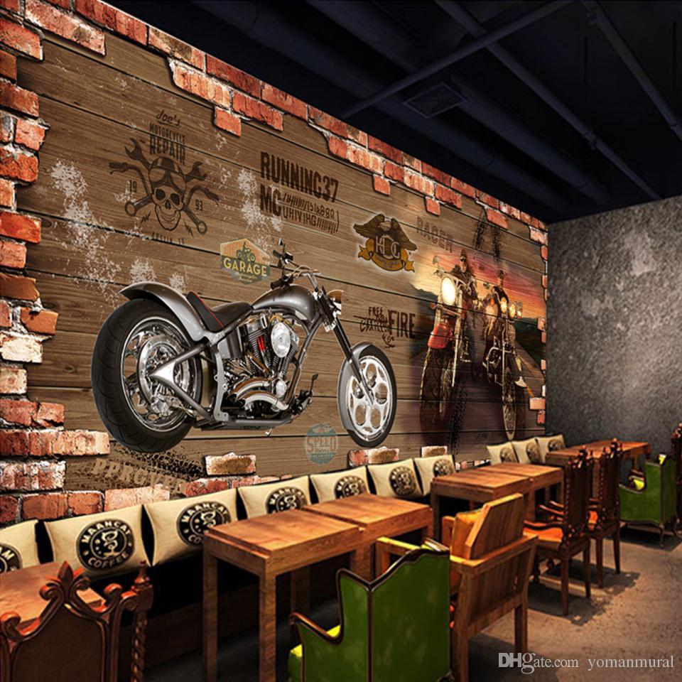 960x960 Custom Photo Wallpaper Vintage Motorcycle Nostalgic Brick Wall