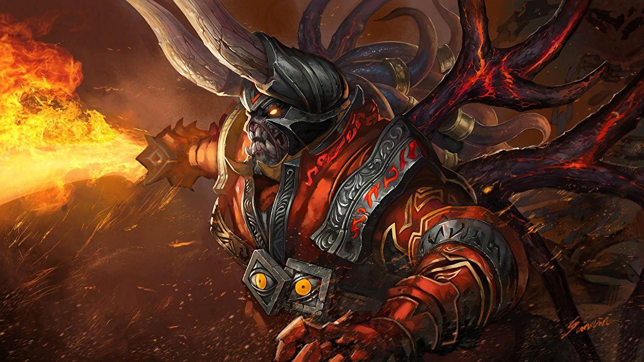 1280x720 Wallpaper DOTA 2 Doom Dota 2 Monsters Horns Fantasy Fire Games