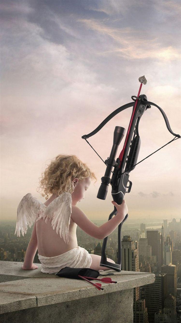 750x1334 Rooftop Cupid Angel Love Bow Arrow iPhone 8 Wallpaper Free