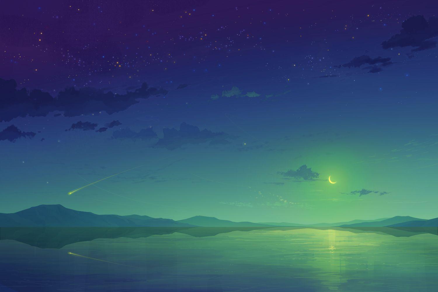1500x1000 Anime Scenery Moonshine Wallpaperx1000